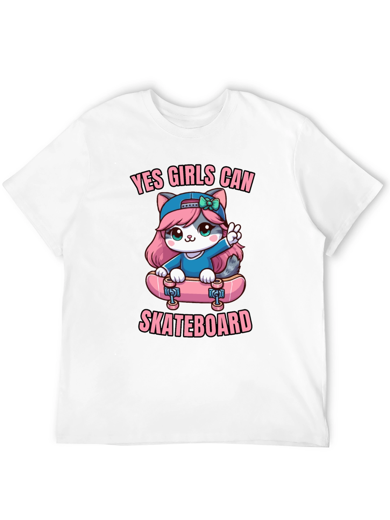 Yes Girls Can Skateboard Cute Kitty T-Shirt