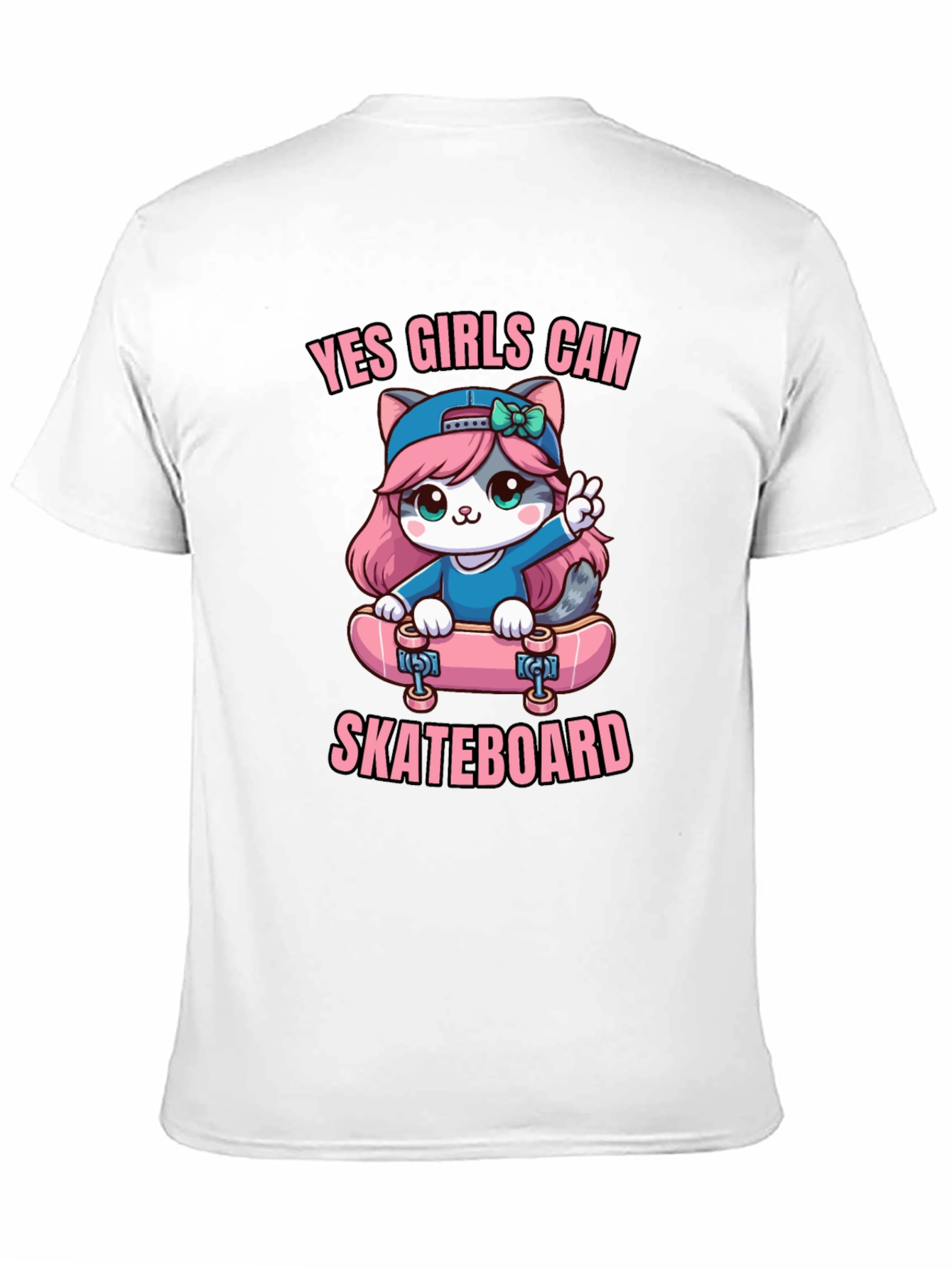 Yes Girls Can Skateboard Cute Kitty T-Shirt