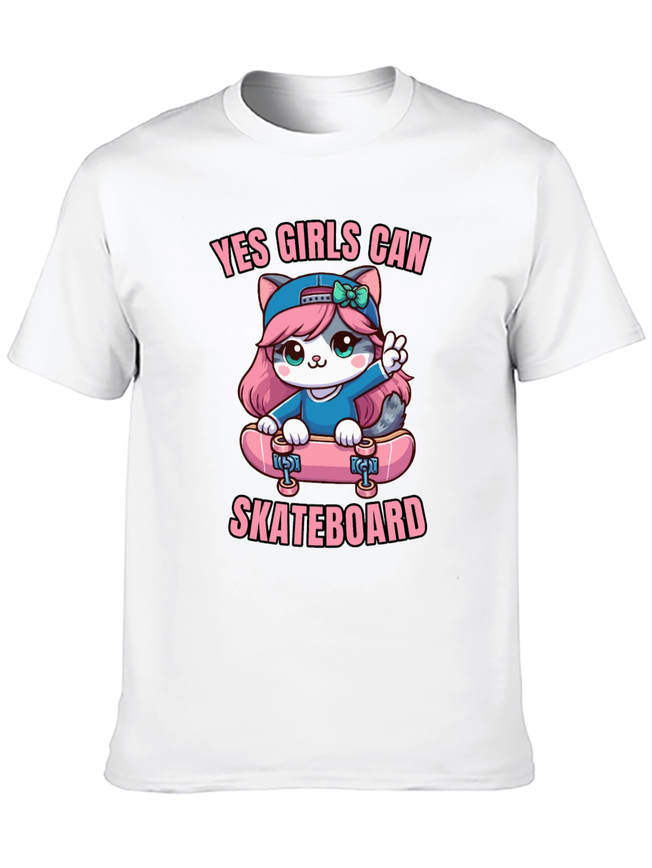 Yes Girls Can Skateboard Cute Kitty T-Shirt