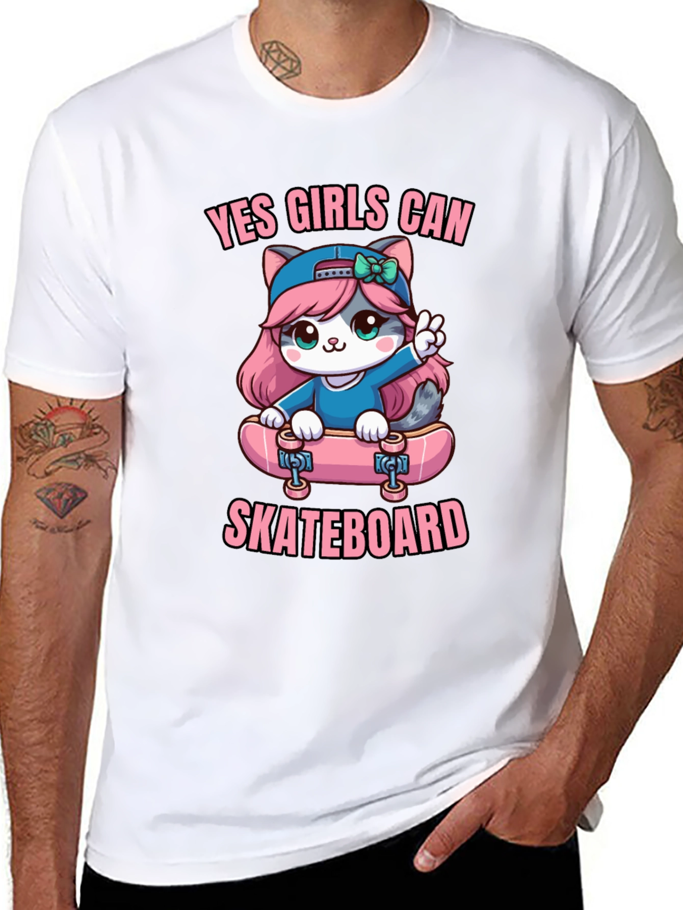 Yes Girls Can Skateboard Cute Kitty T-Shirt