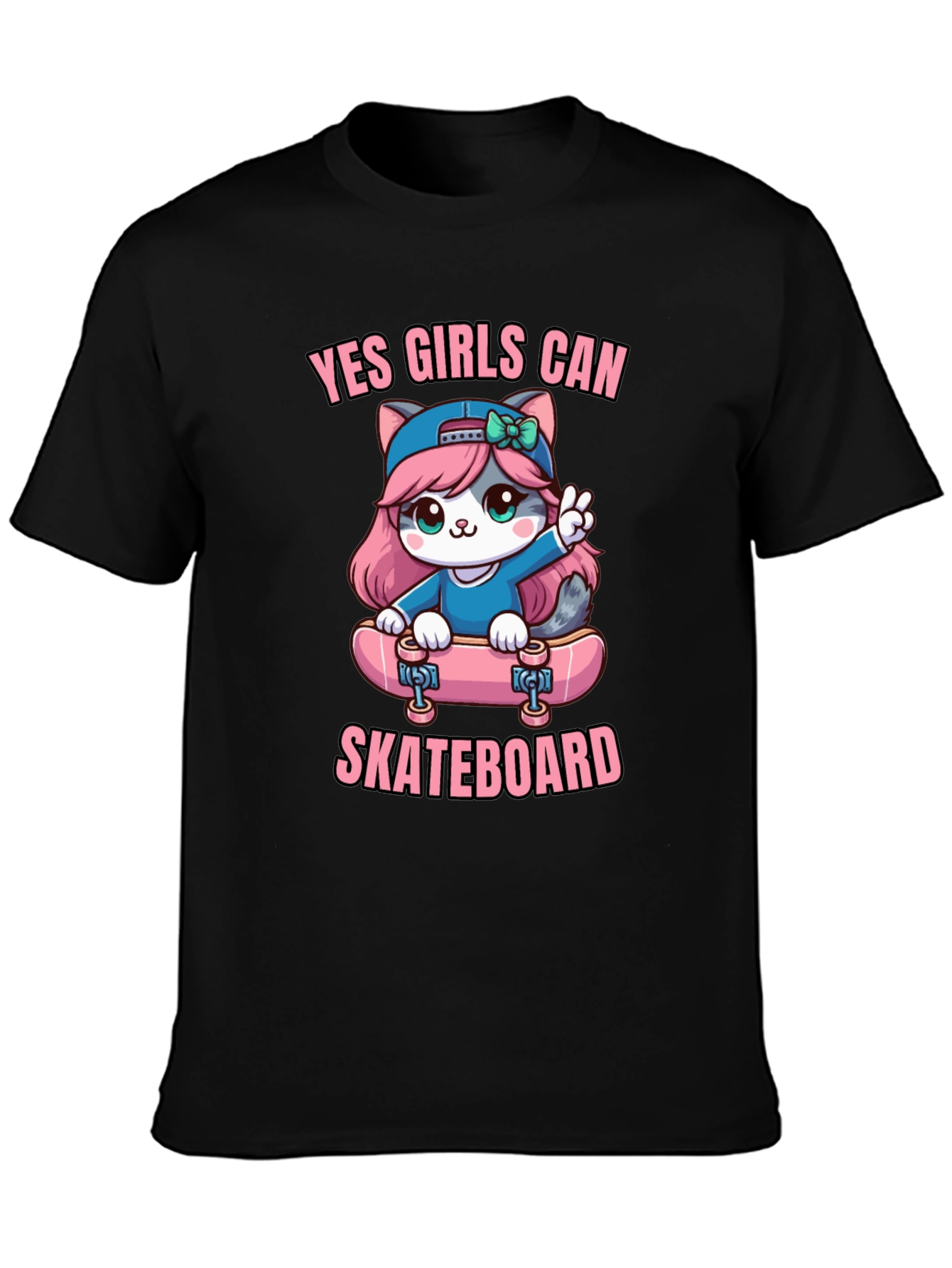 Yes Girls Can Skateboard Cute Kitty T-Shirt