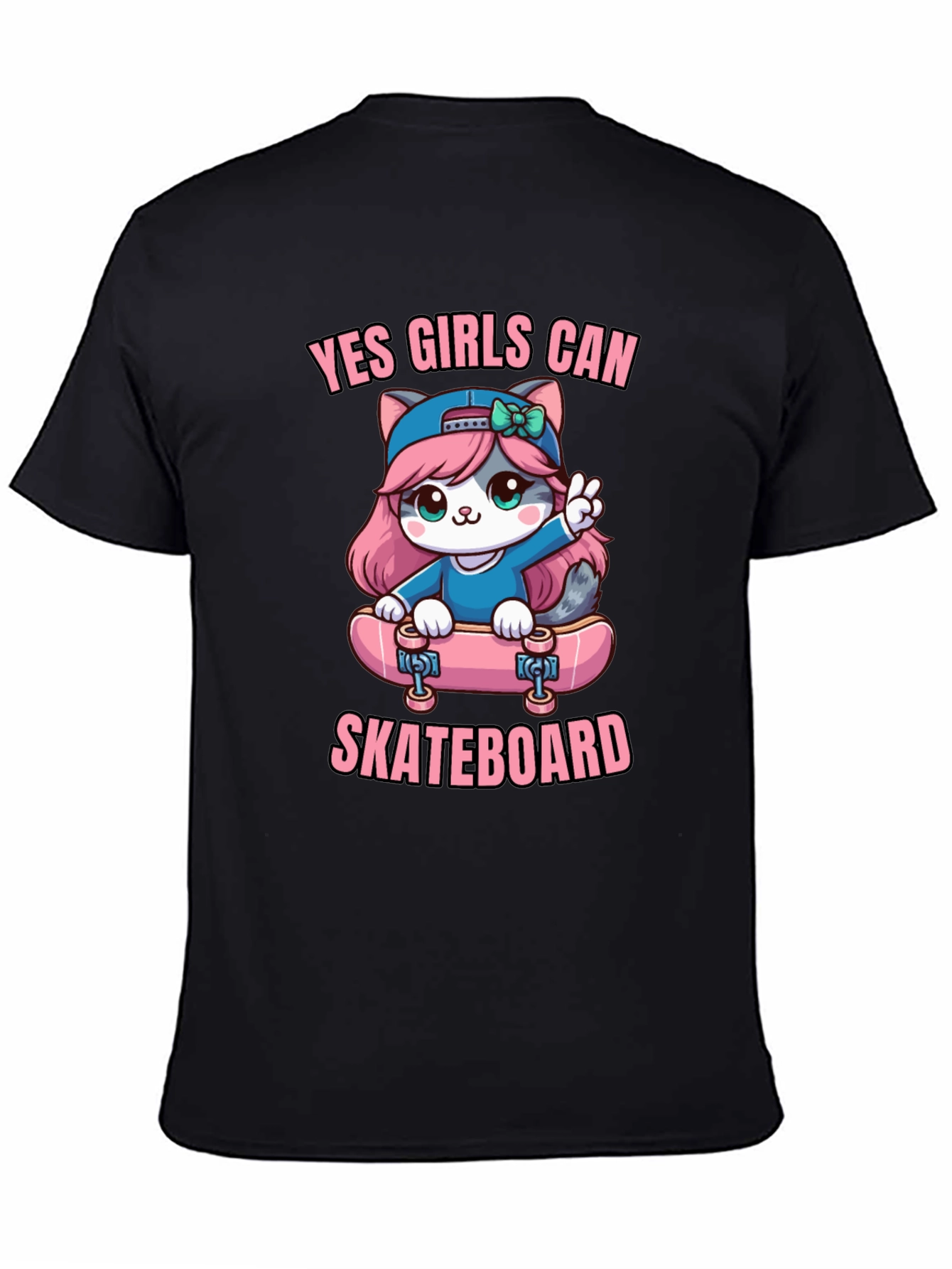 Yes Girls Can Skateboard Cute Kitty T-Shirt