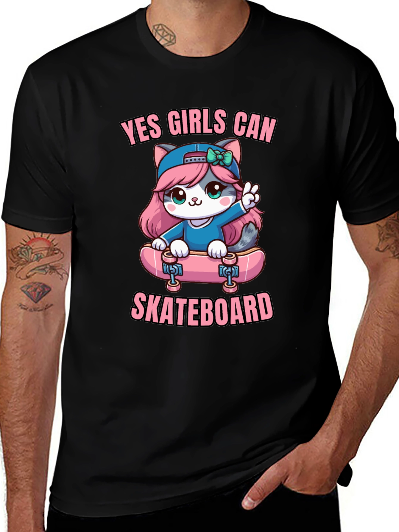 Yes Girls Can Skateboard Cute Kitty T-Shirt