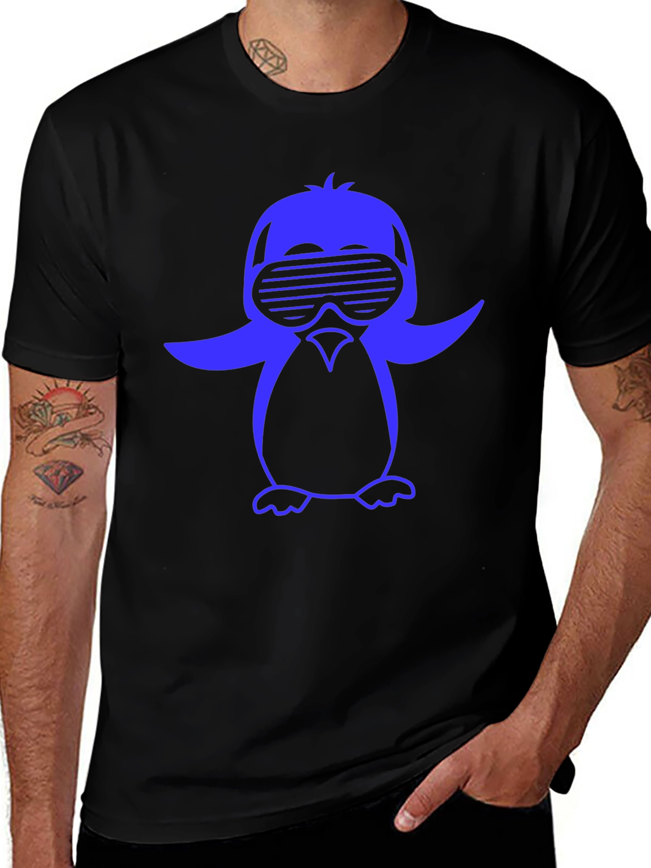 Cool Penguin Graphic Tee - Black Cotton Blend Shirt