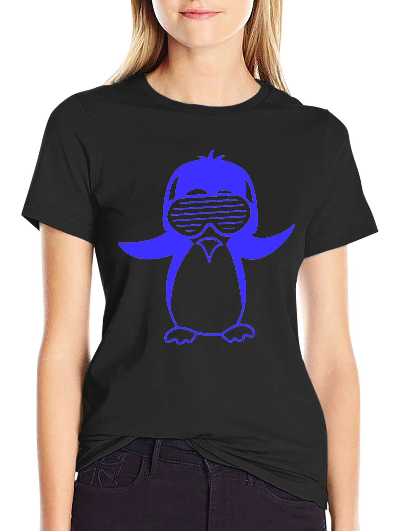 Cool Penguin Graphic Tee - Black Cotton Blend Shirt
