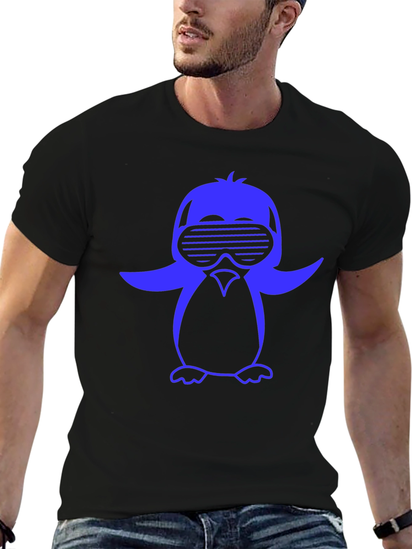 Cool Penguin Graphic Tee - Black Cotton Blend Shirt