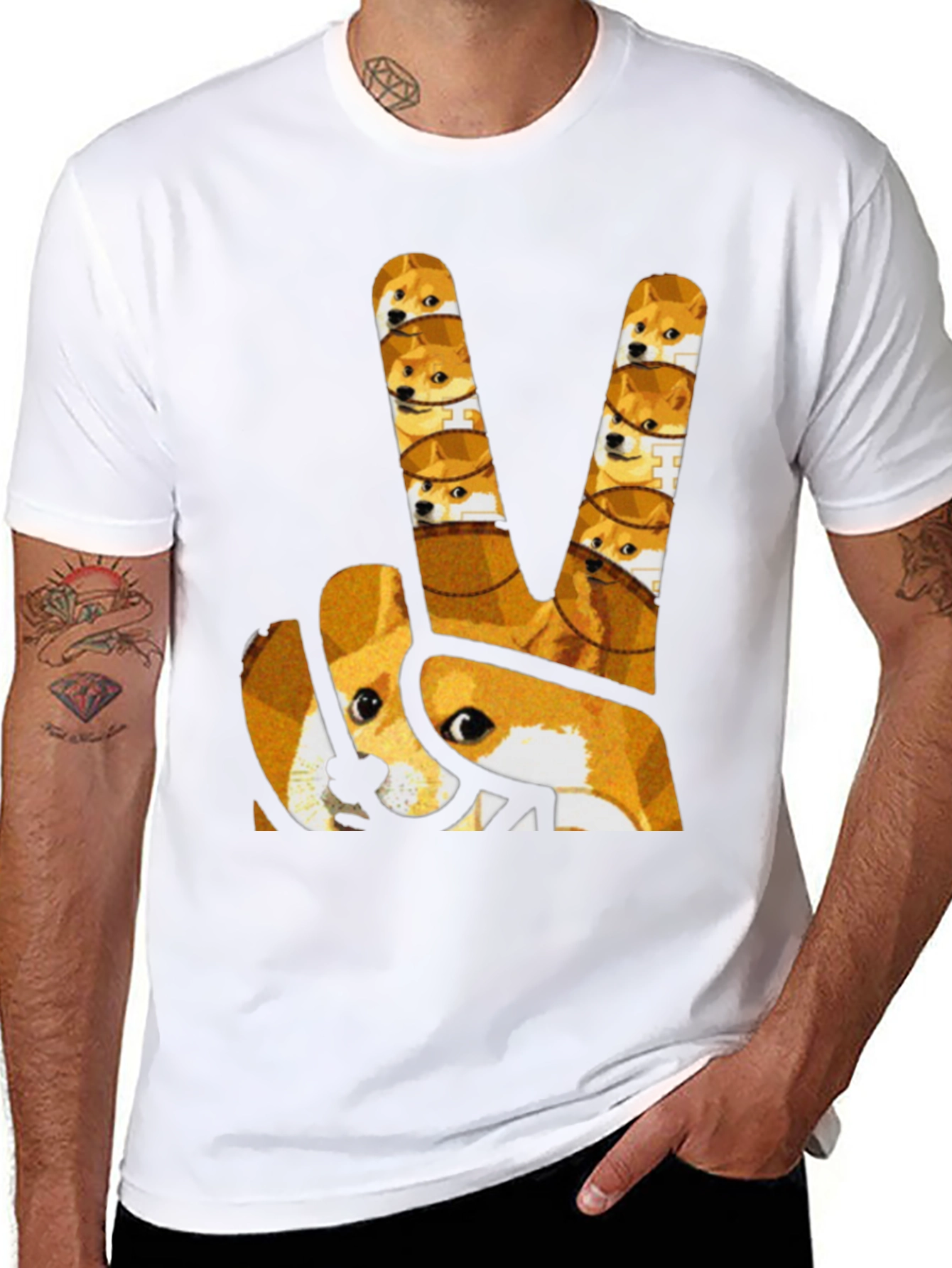 Doge Peace Sign Graphic Tee - Black