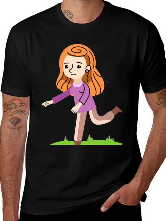 Cartoon Woman Graphic Print Black T-Shirt