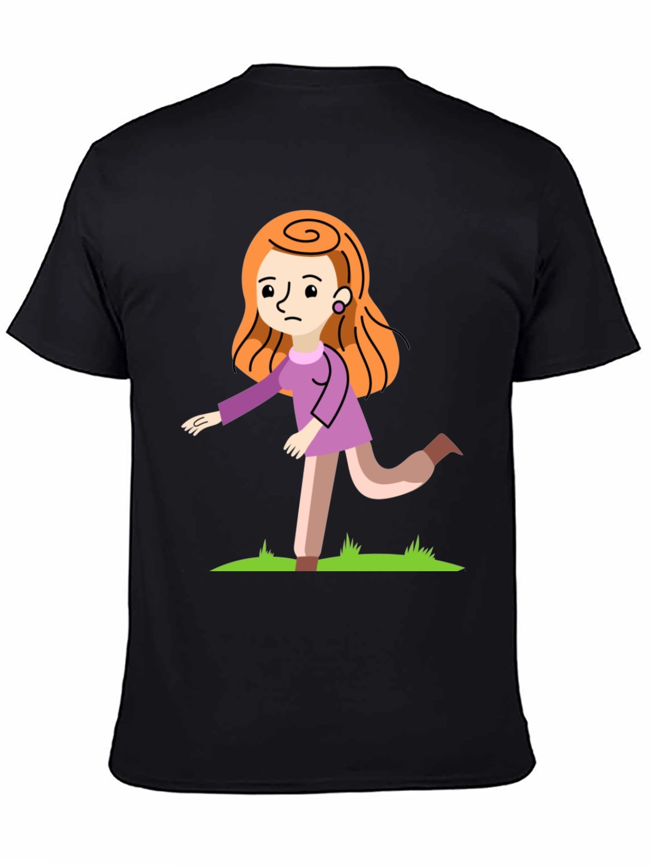 Cartoon Woman Graphic Print Black T-Shirt