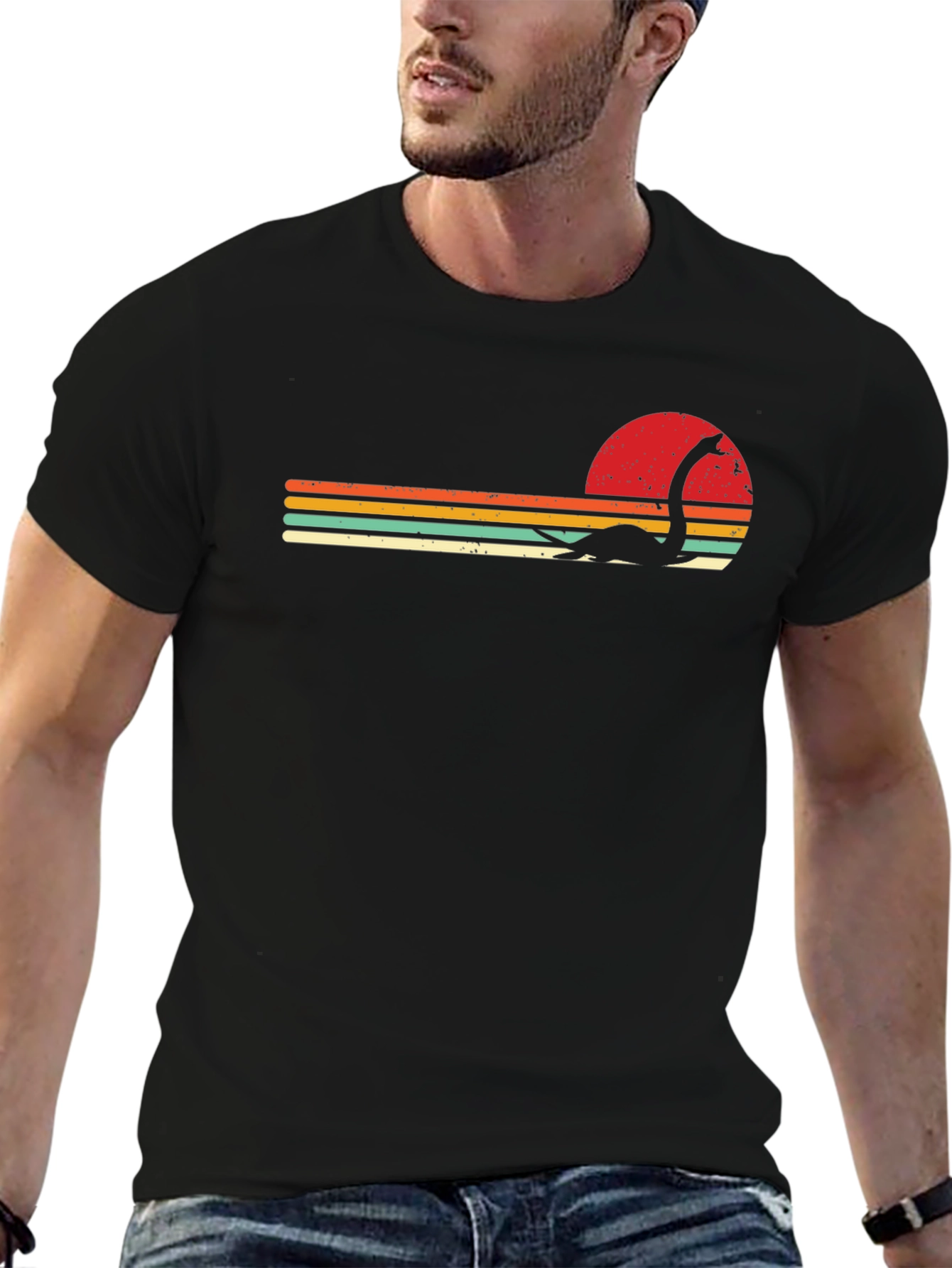 Retro Sunset Loch Ness Monster Graphic Tee