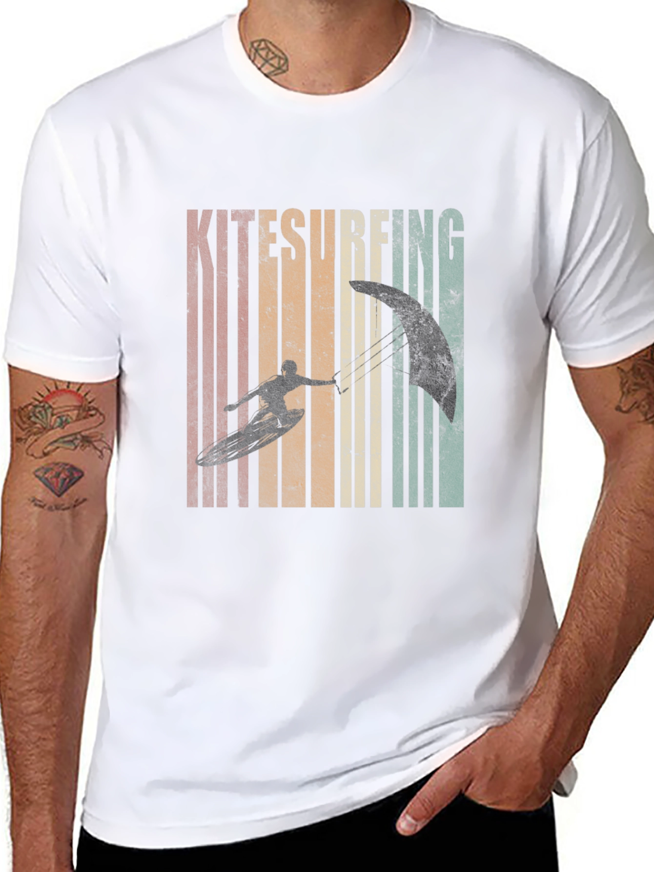 Kitesurfing Retro Graphic T-Shirt - Black