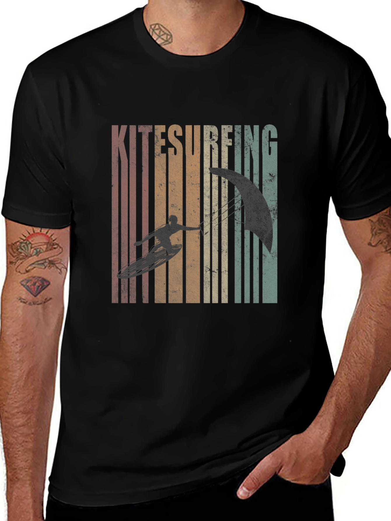 Kitesurfing Retro Graphic T-Shirt - Black