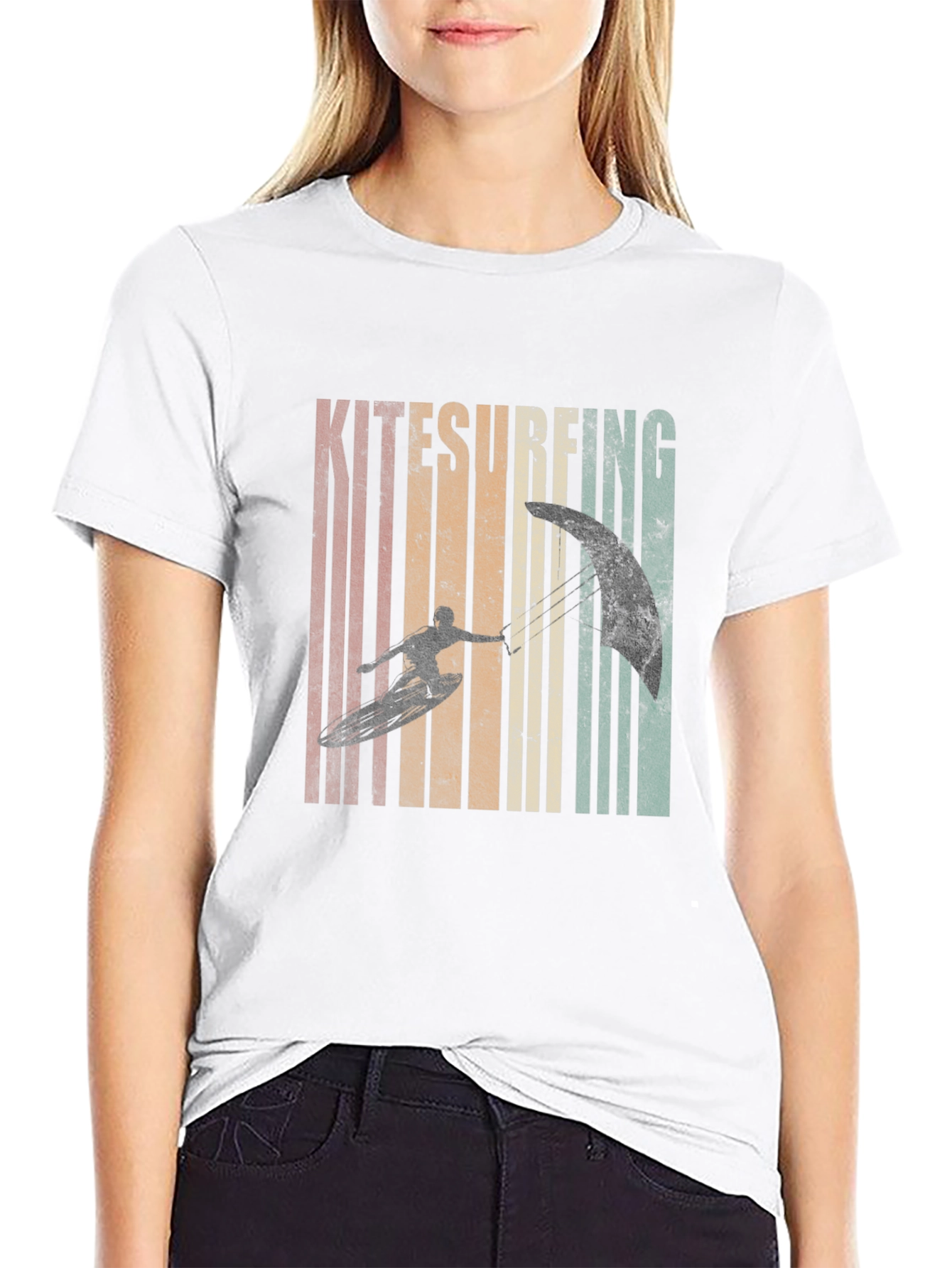 Kitesurfing Retro Graphic T-Shirt - Black