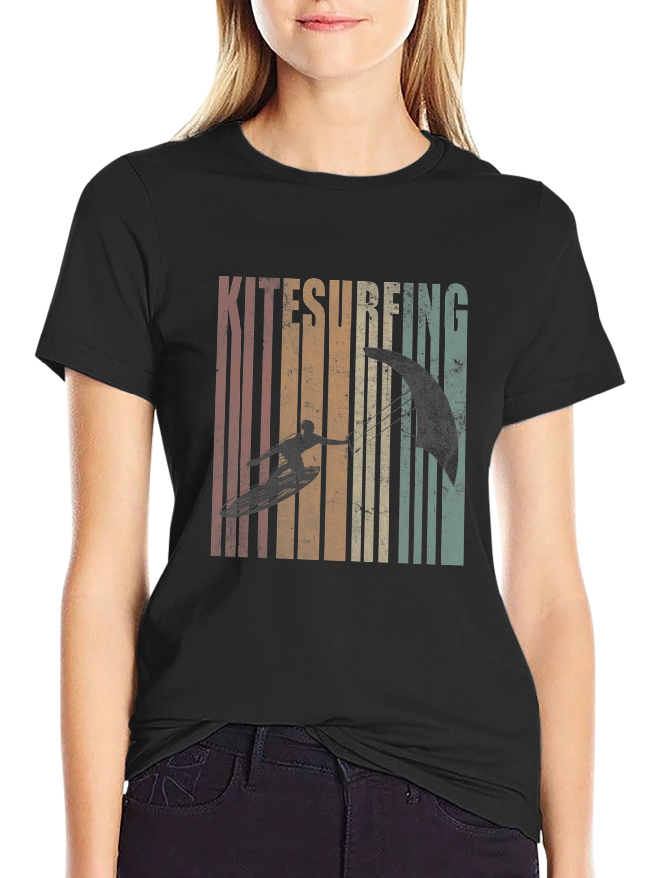 Kitesurfing Retro Graphic T-Shirt - Black