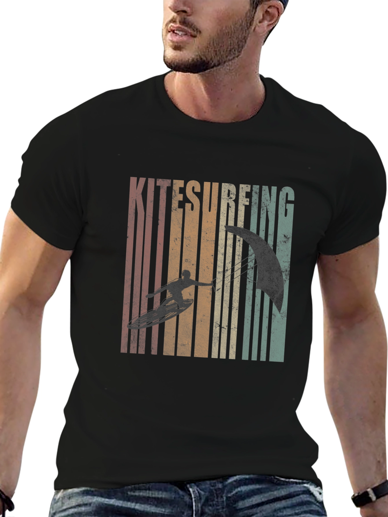 Kitesurfing Retro Graphic T-Shirt - Black