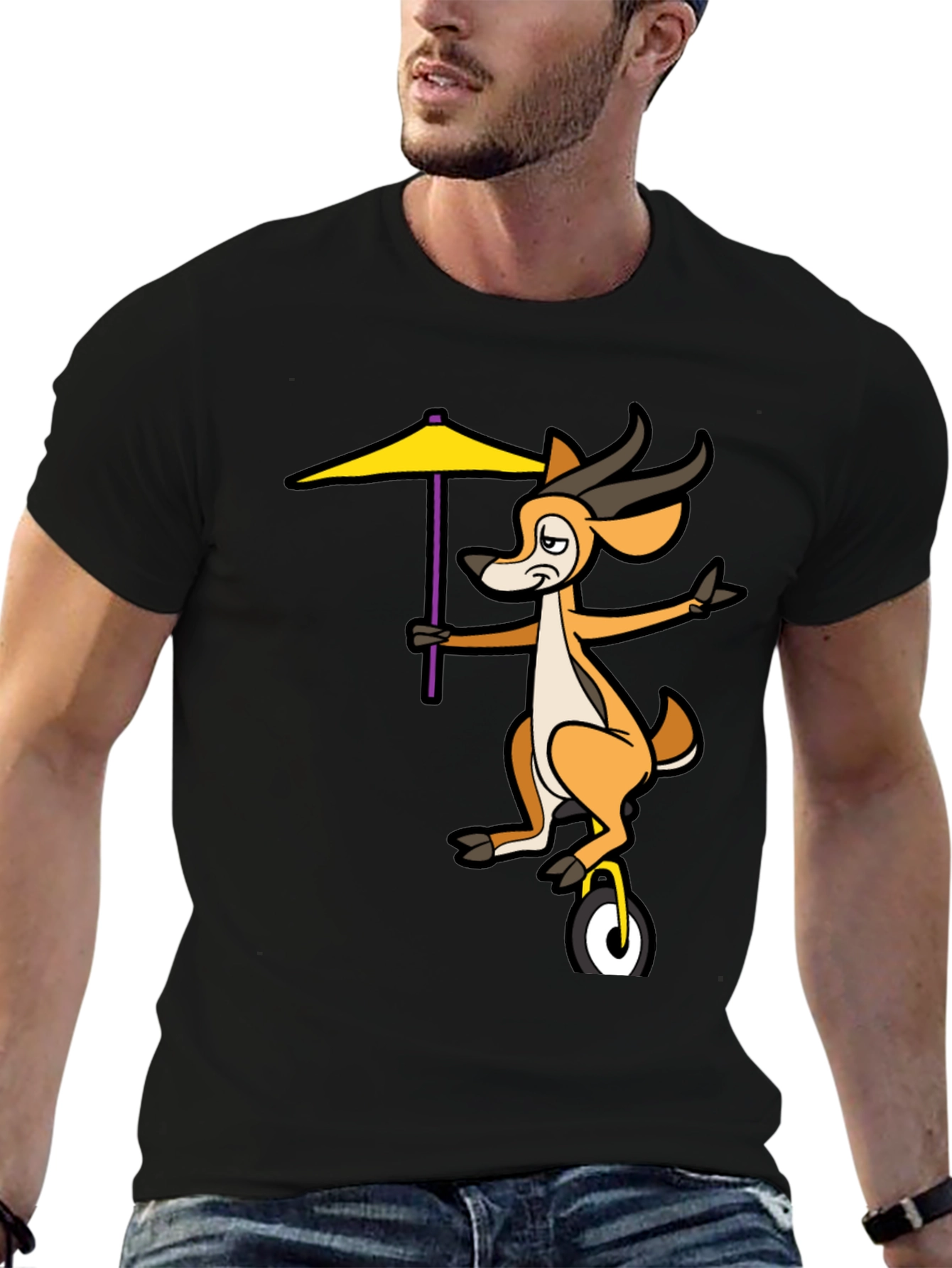 Unicycle Gazelle Graphic Tee - Quirky Black T-Shirt
