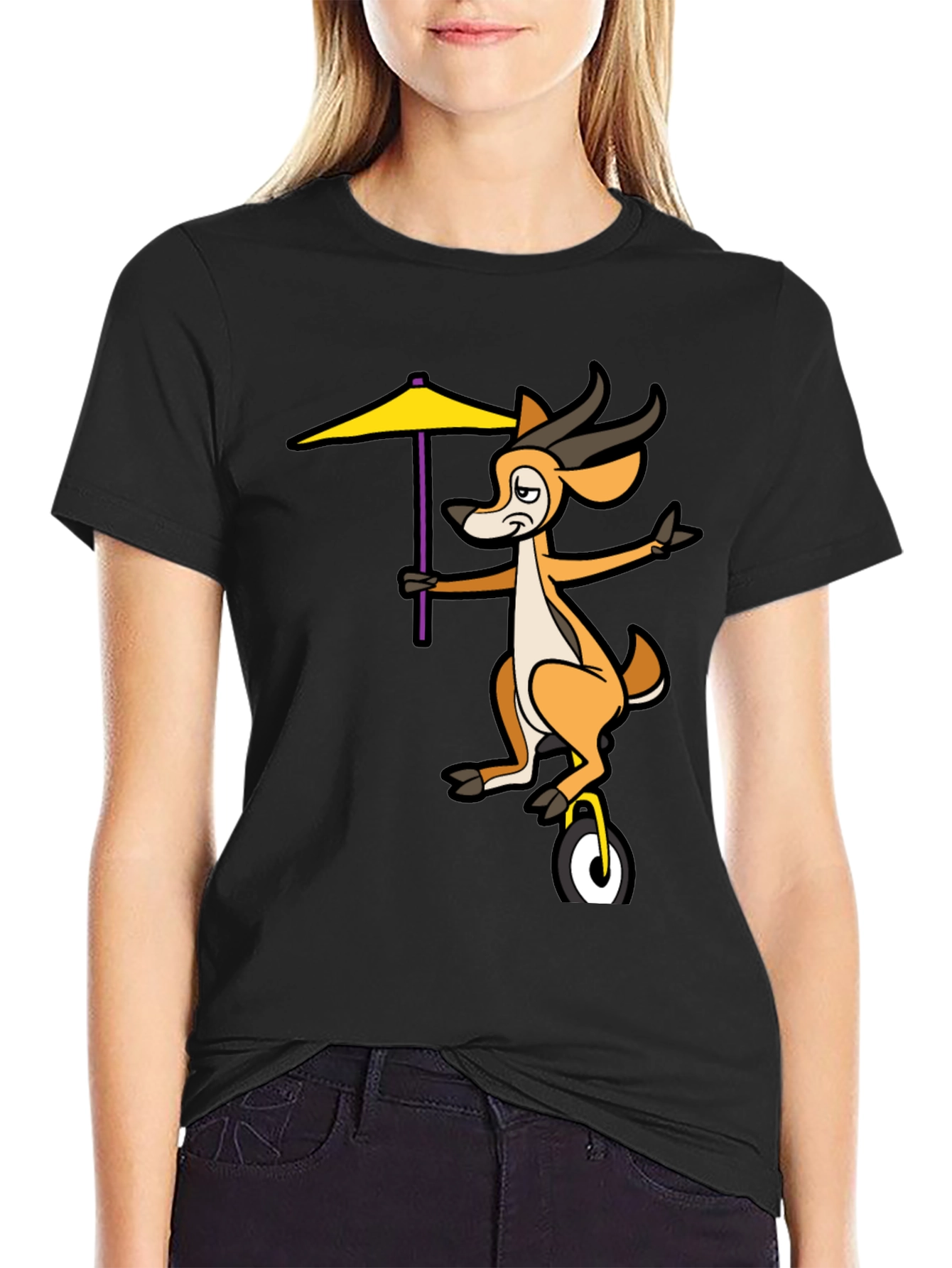 Unicycle Gazelle Graphic Tee - Quirky Black T-Shirt