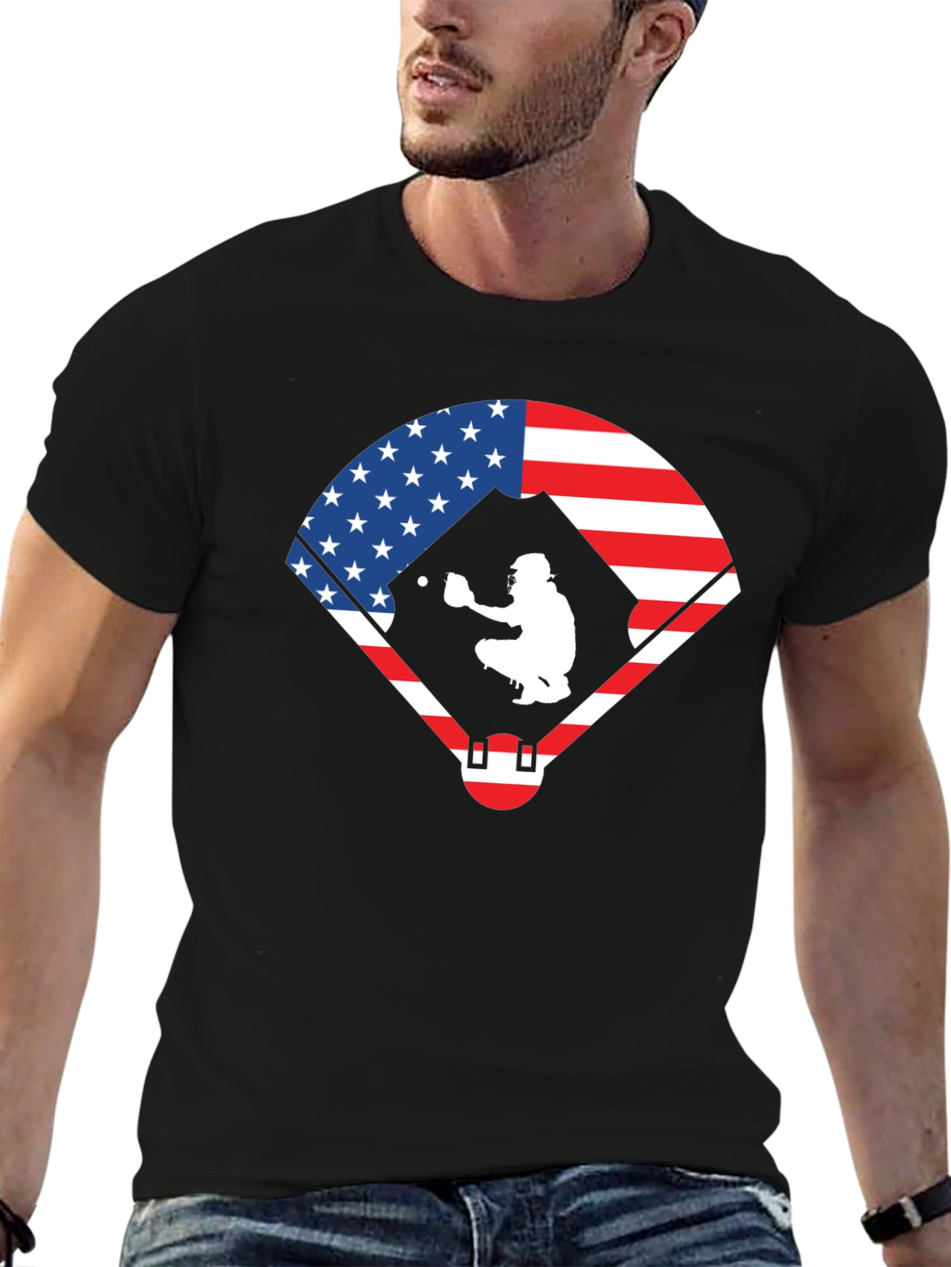 Patriotic Baseball Catcher T-Shirt