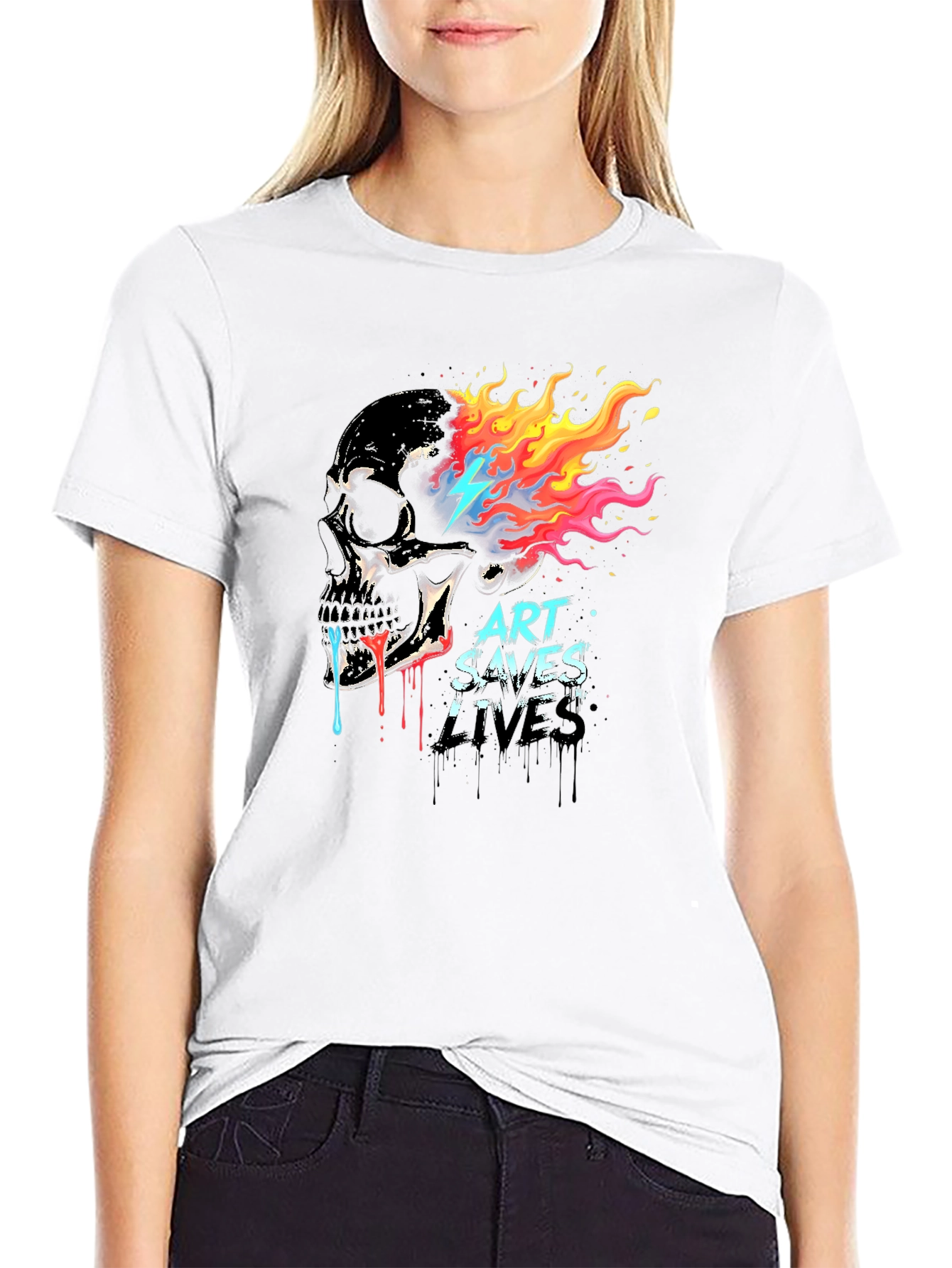 Art Saves Lives Skull Graphic T-Shirt