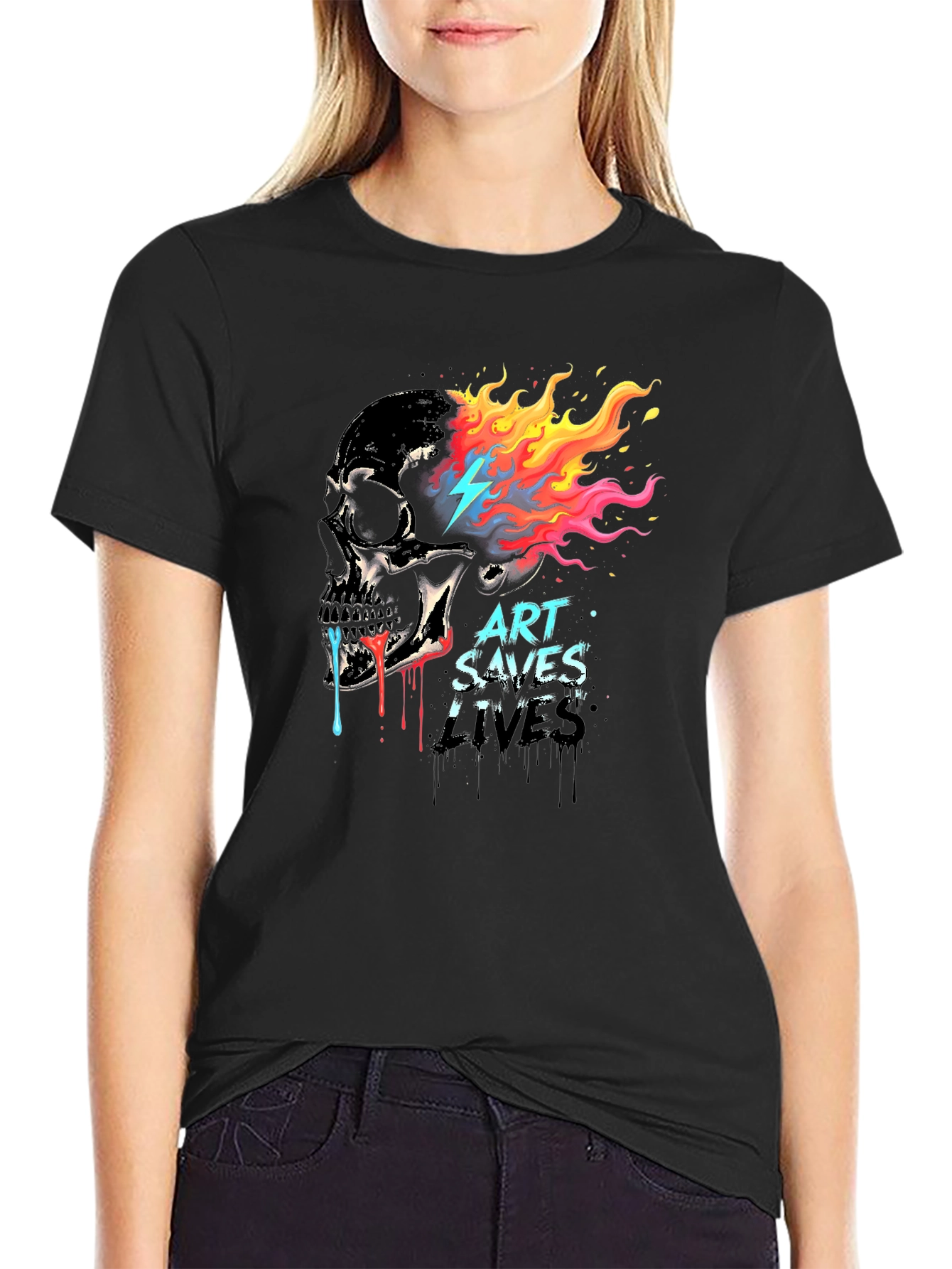 Art Saves Lives Skull Graphic T-Shirt
