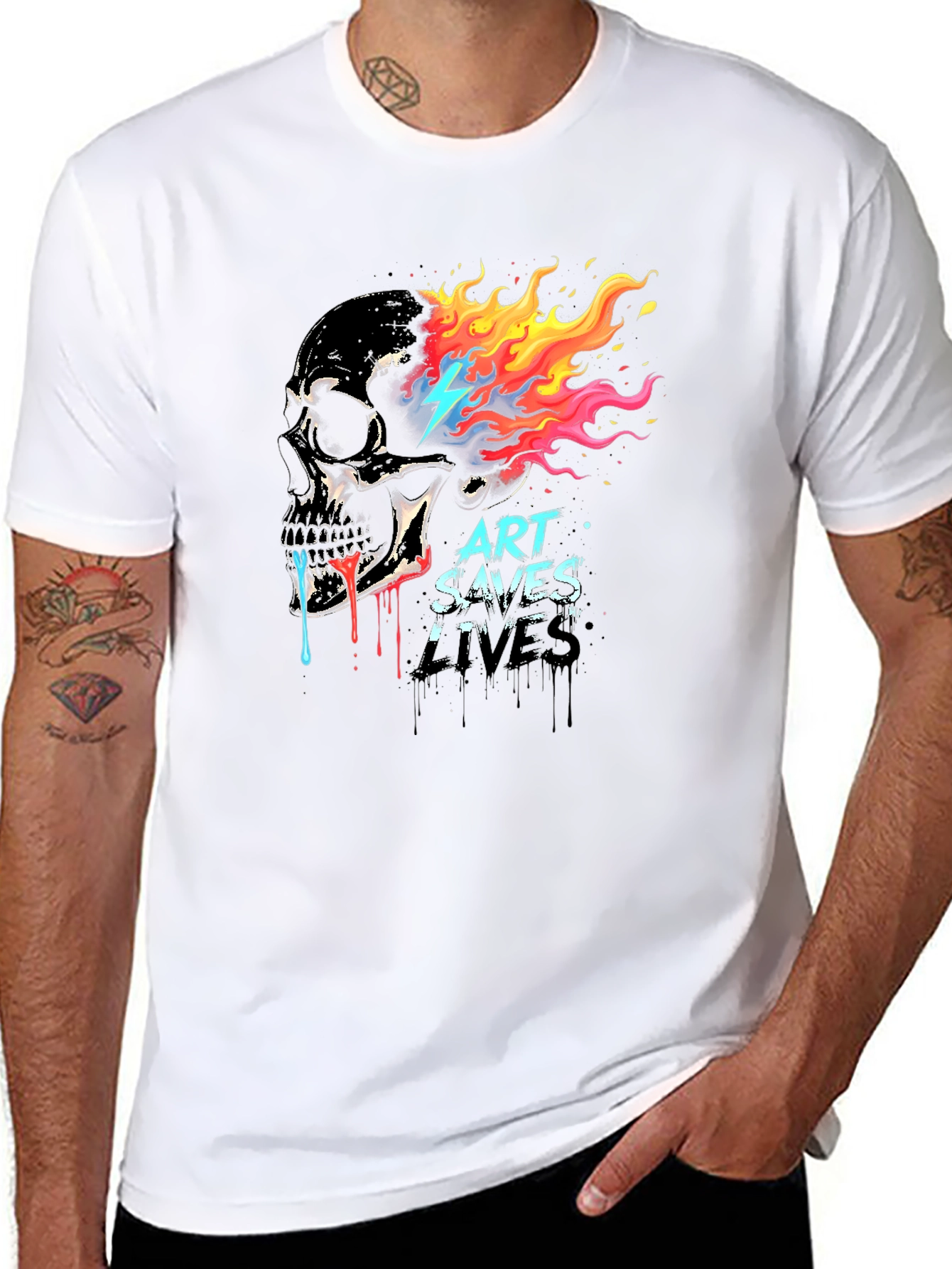 Art Saves Lives Skull Graphic T-Shirt