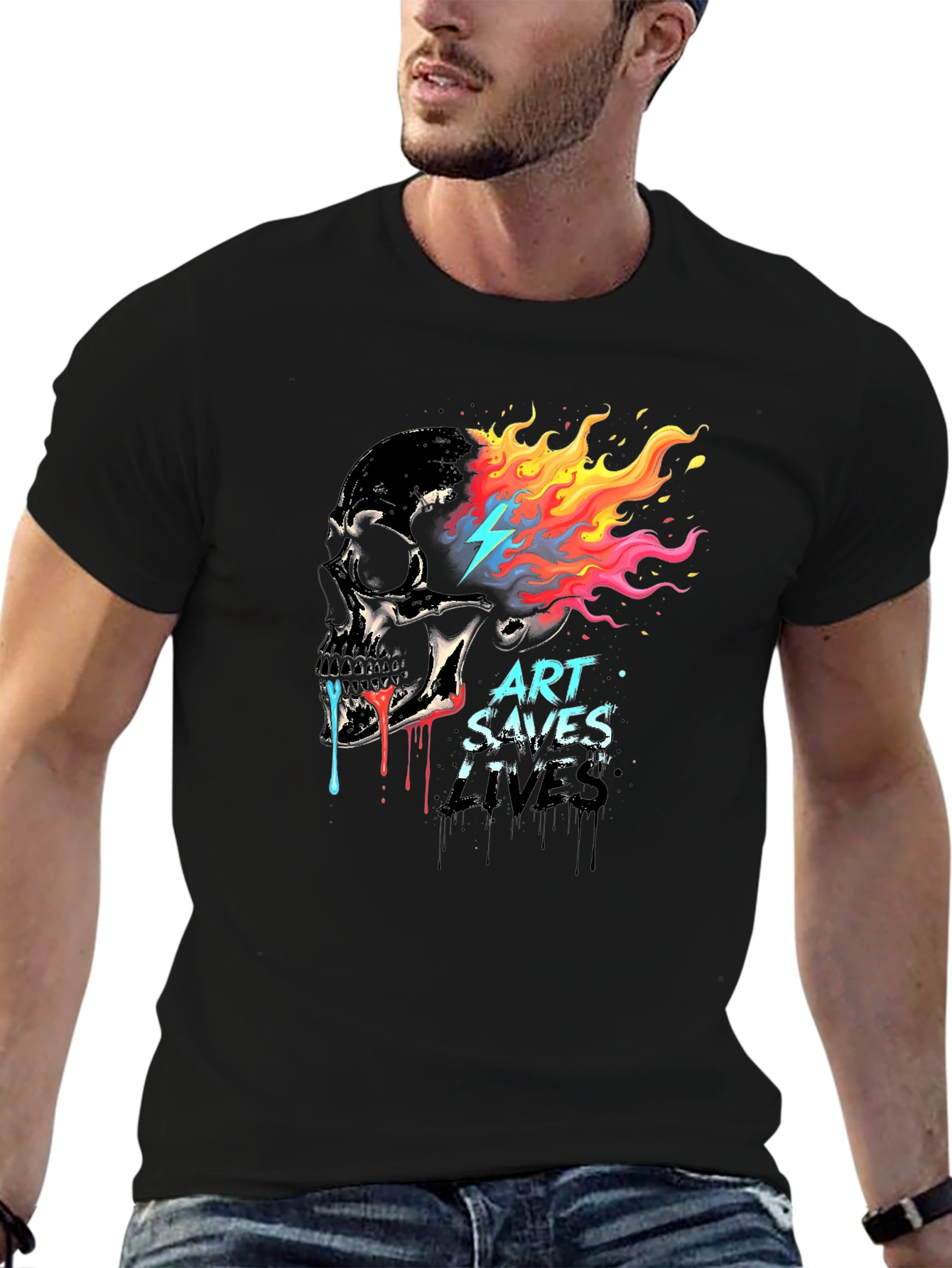 Art Saves Lives Skull Graphic T-Shirt