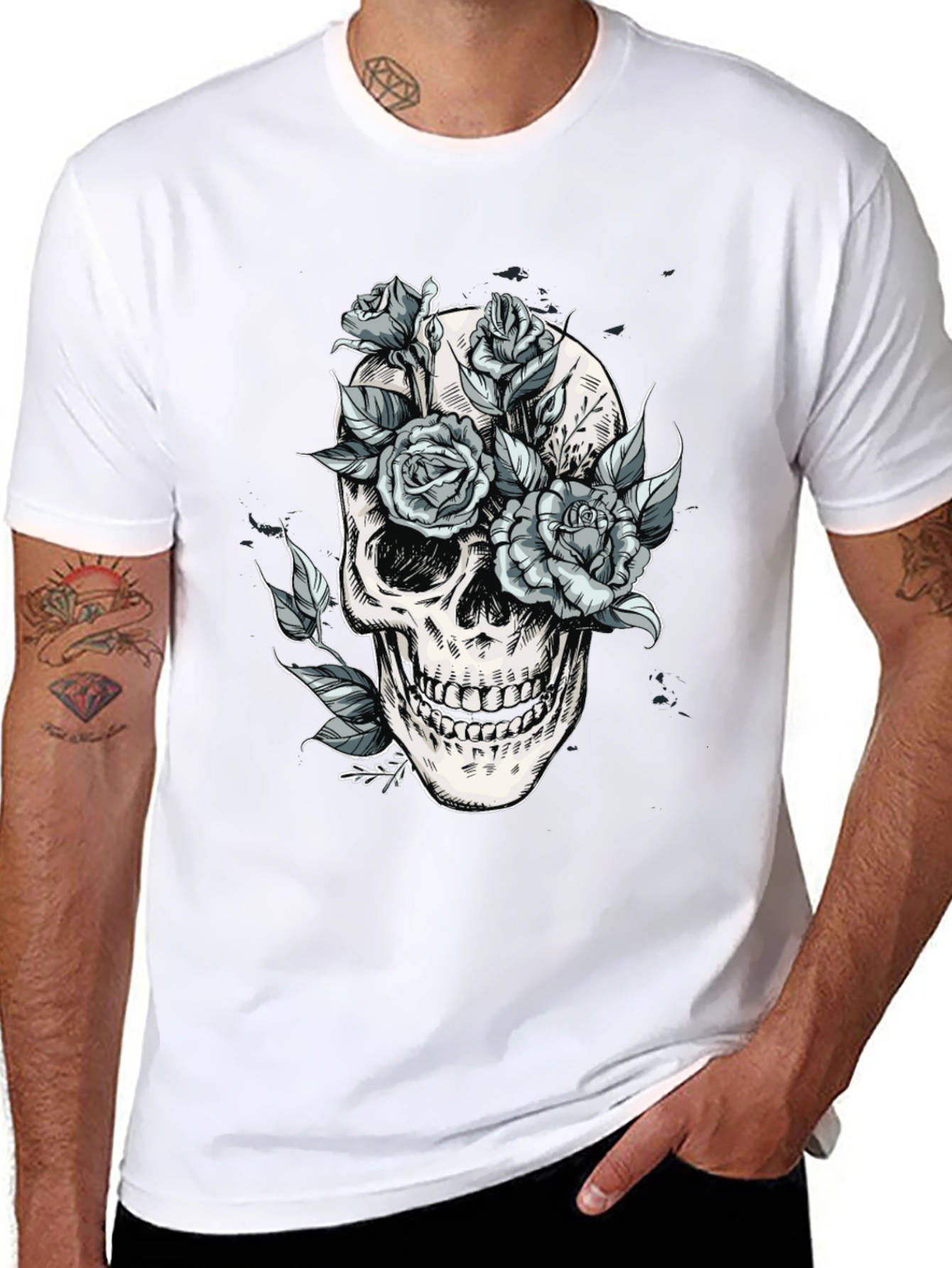 Skull & Roses Graphic Tee - Edgy Style
