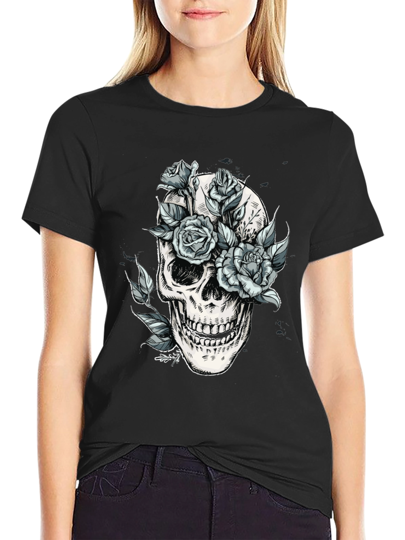 Skull & Roses Graphic Tee - Edgy Style
