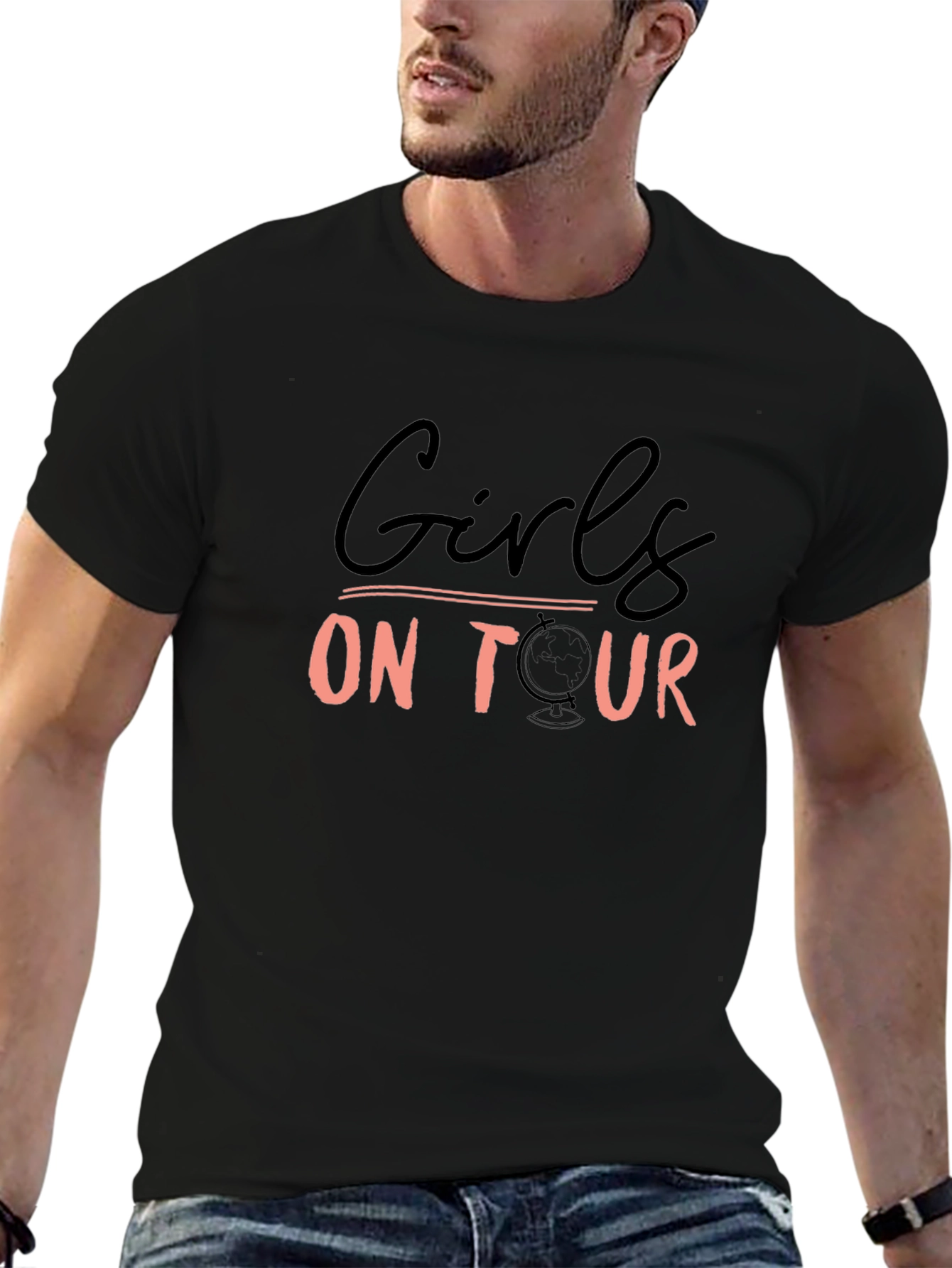 Girls On Tour Graphic Tee - Black Crew Neck