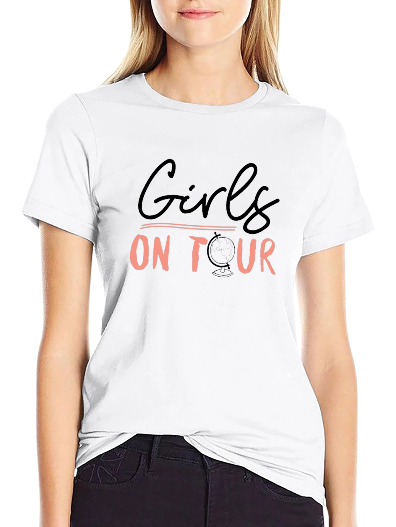 Girls On Tour Graphic Tee - Black Crew Neck
