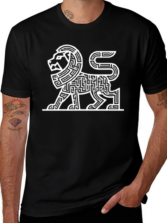 Maze Lion Graphic Tee - Modern Art Shirt