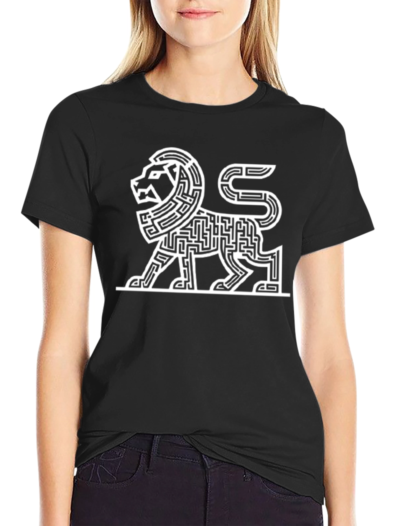 Maze Lion Graphic Tee - Modern Art Shirt