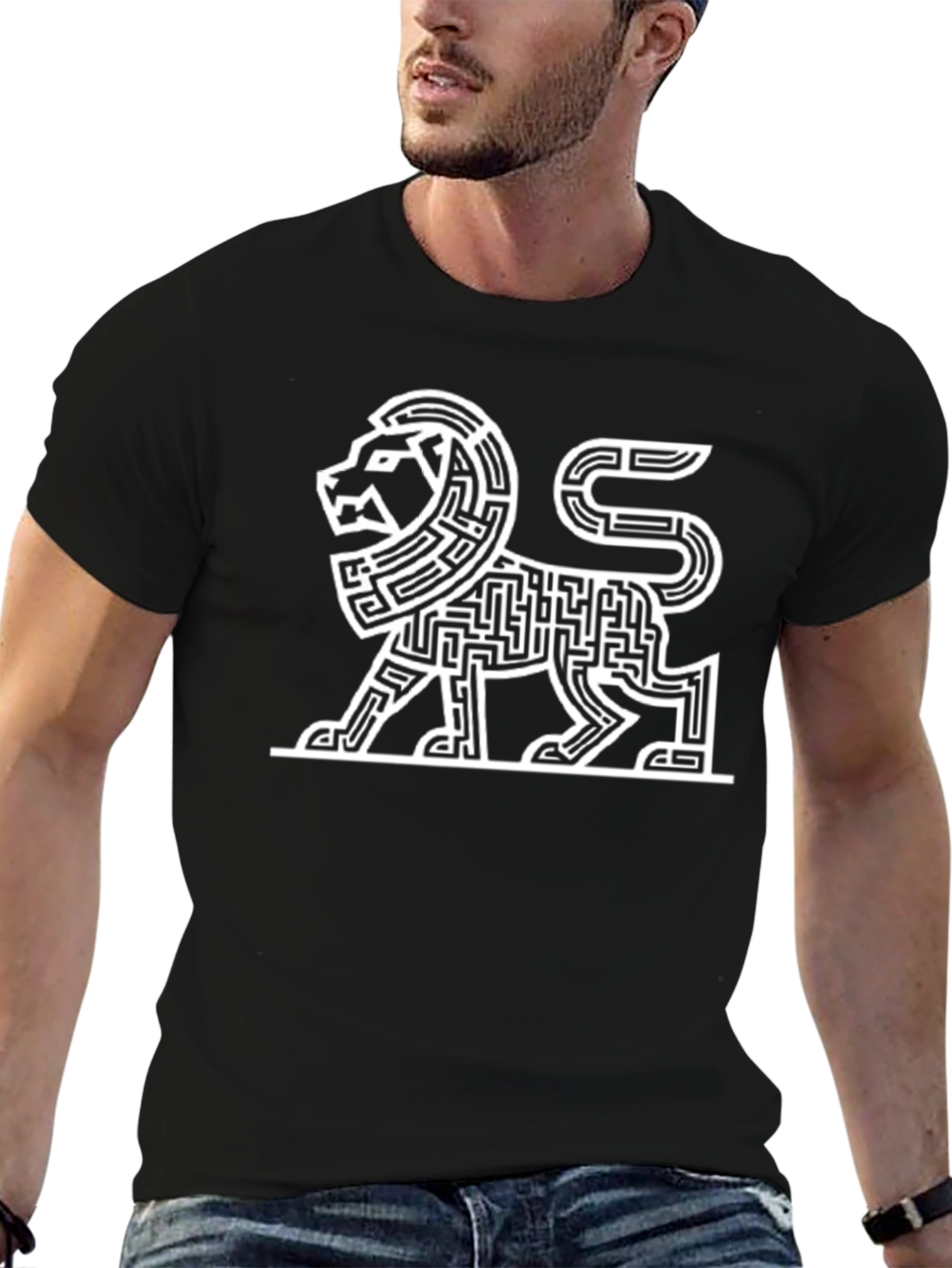Maze Lion Graphic Tee - Modern Art Shirt