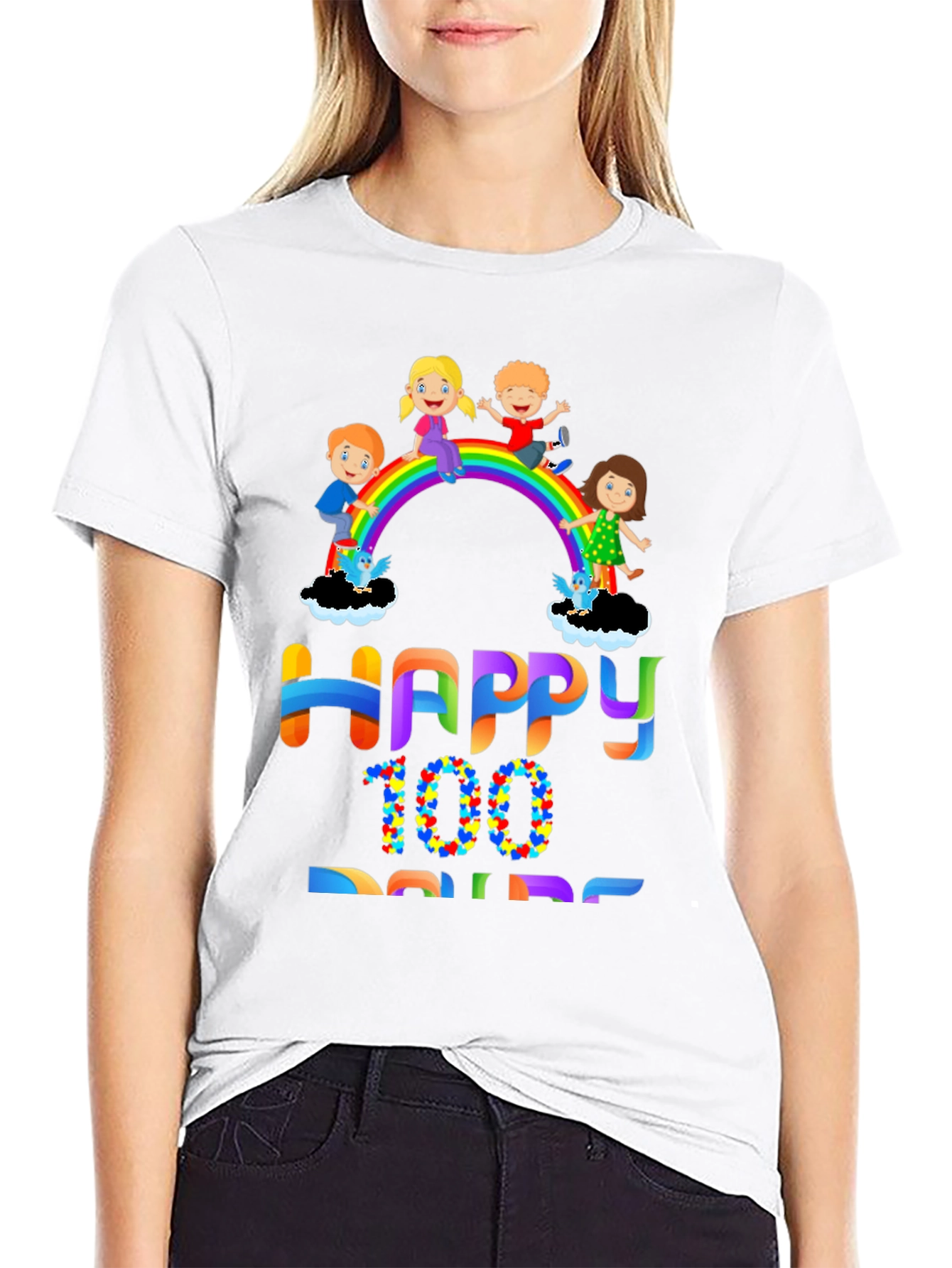 Happy 100 Days Rainbow Kids Graphic Tee