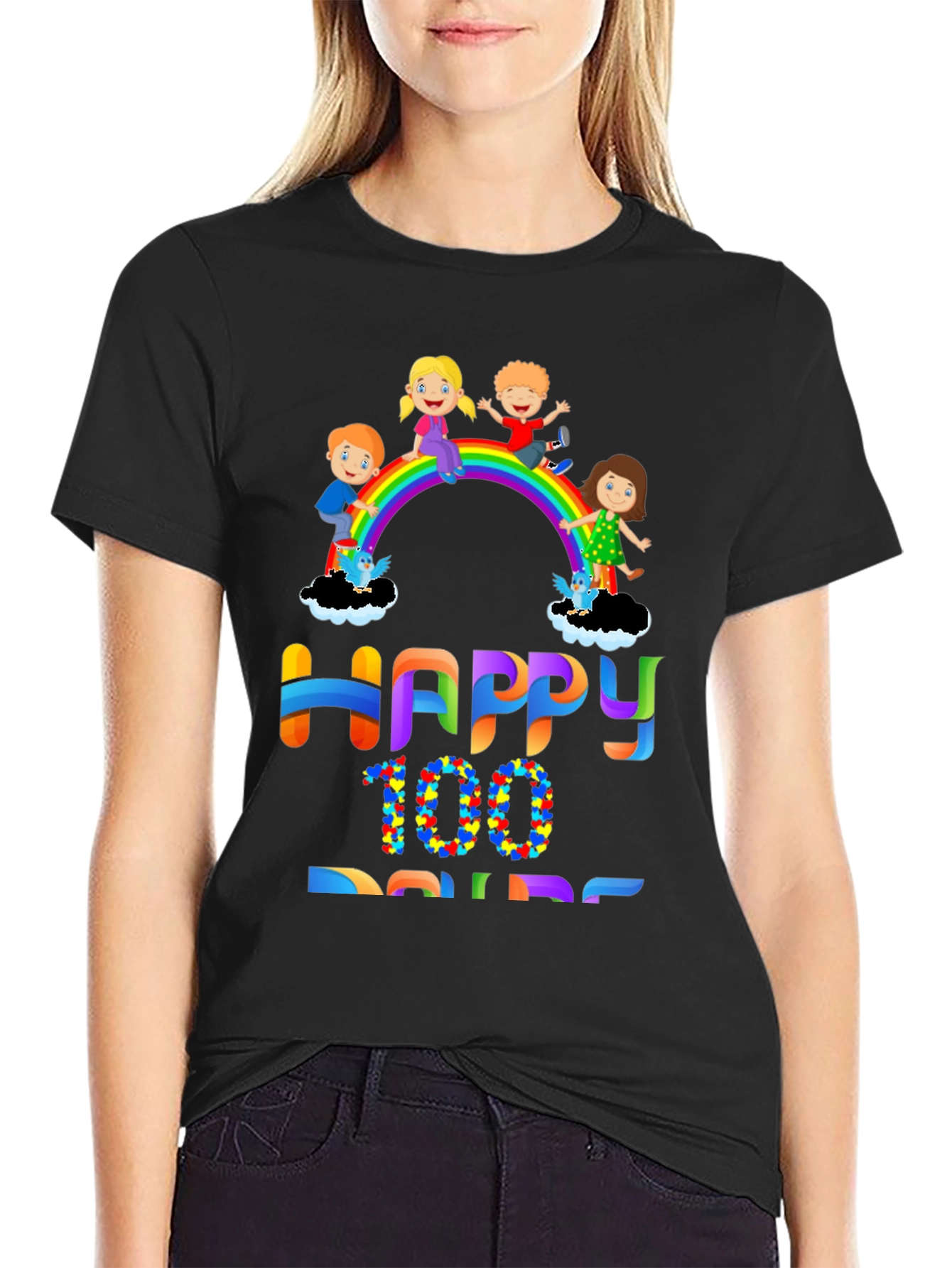 Happy 100 Days Rainbow Kids Graphic Tee