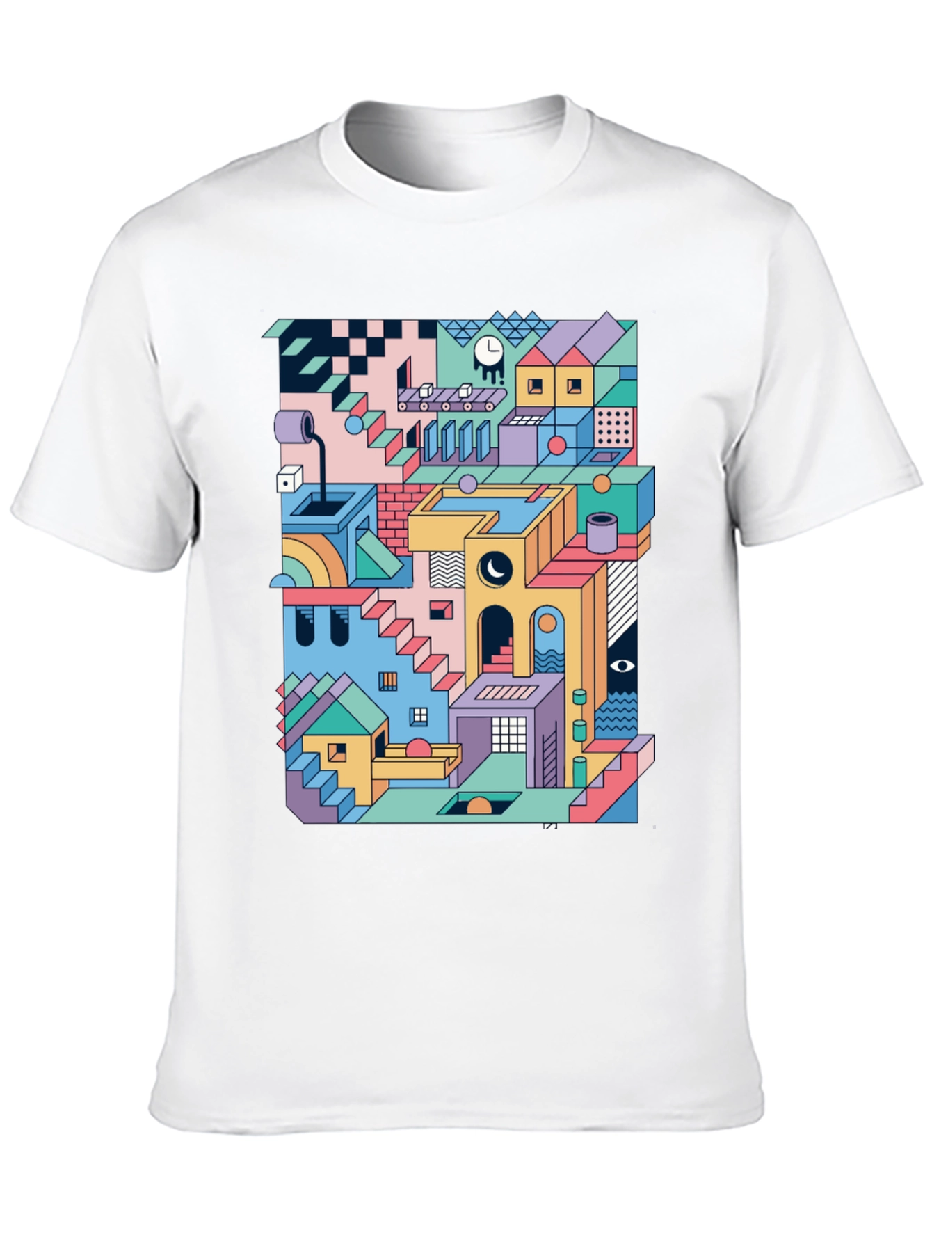 Geometric Illusion Print Black T-Shirt