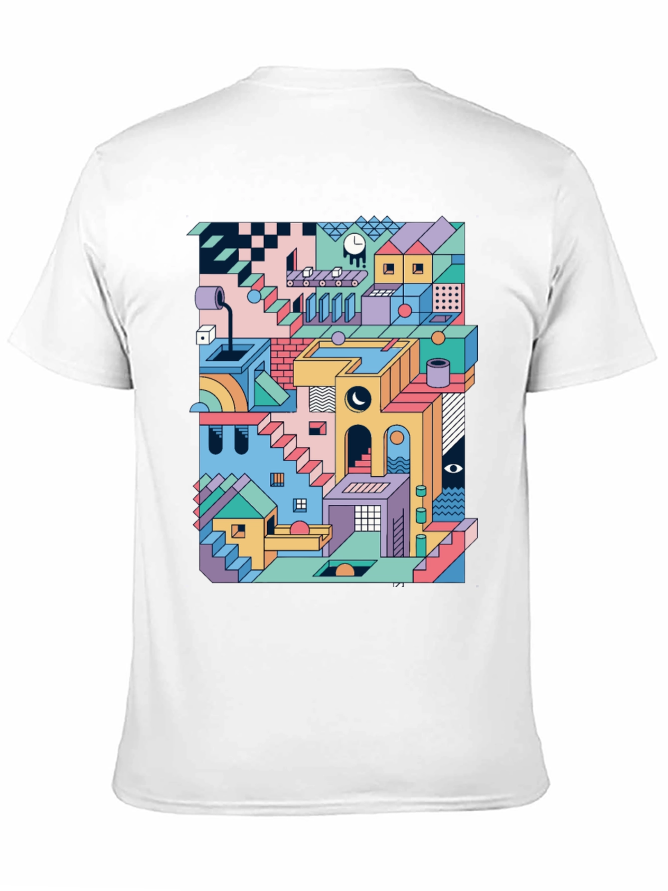 Geometric Illusion Print Black T-Shirt