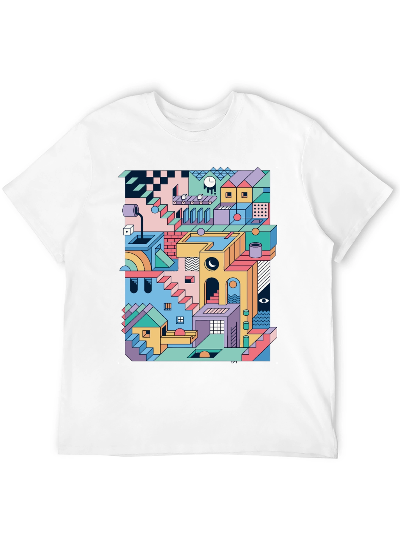 Geometric Illusion Print Black T-Shirt