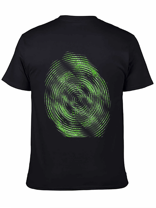 Abstract Green Circle Graphic Print Black T-Shirt