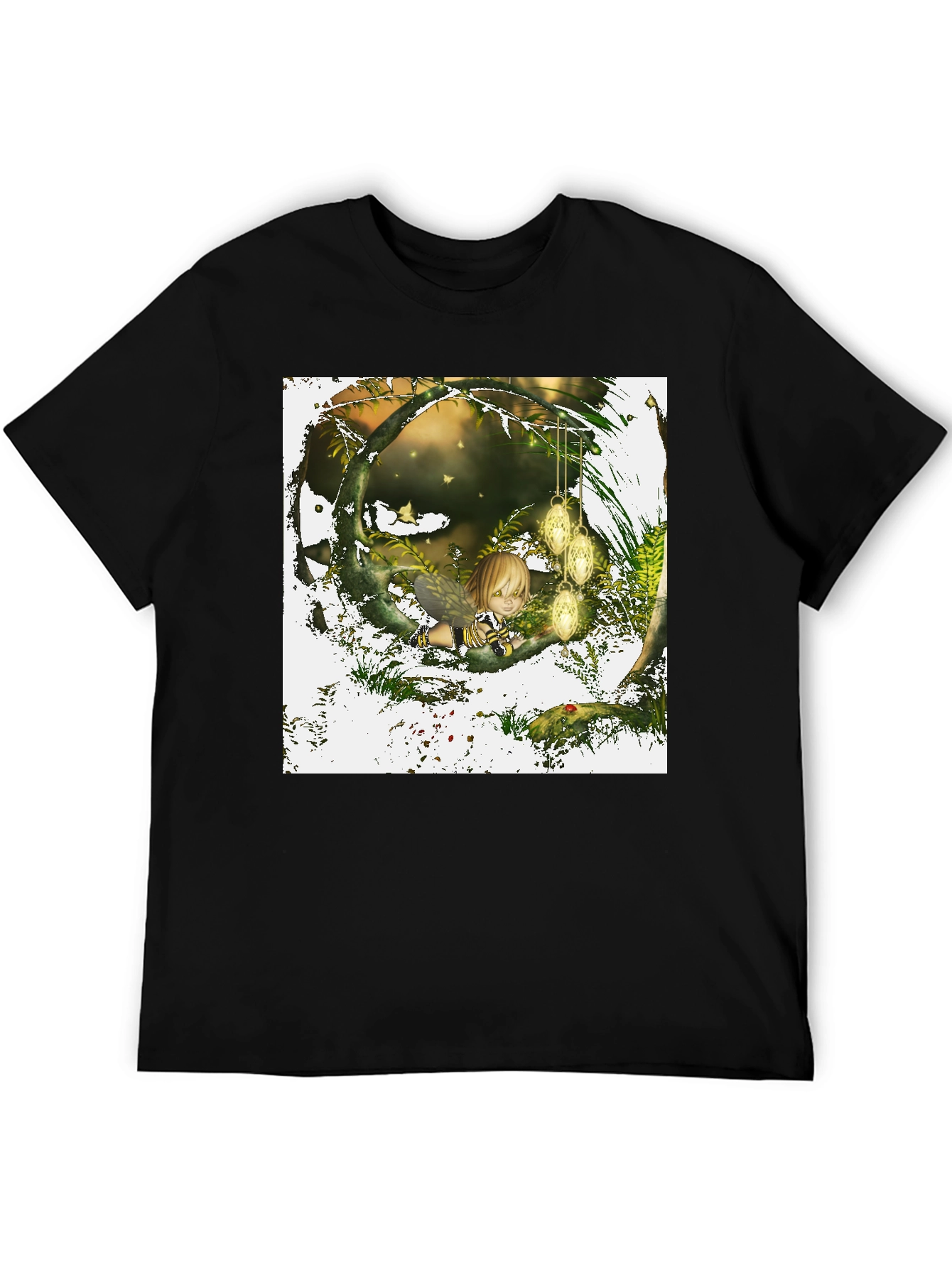 Fairy Garden Graphic Tee - Black Cotton T-Shirt