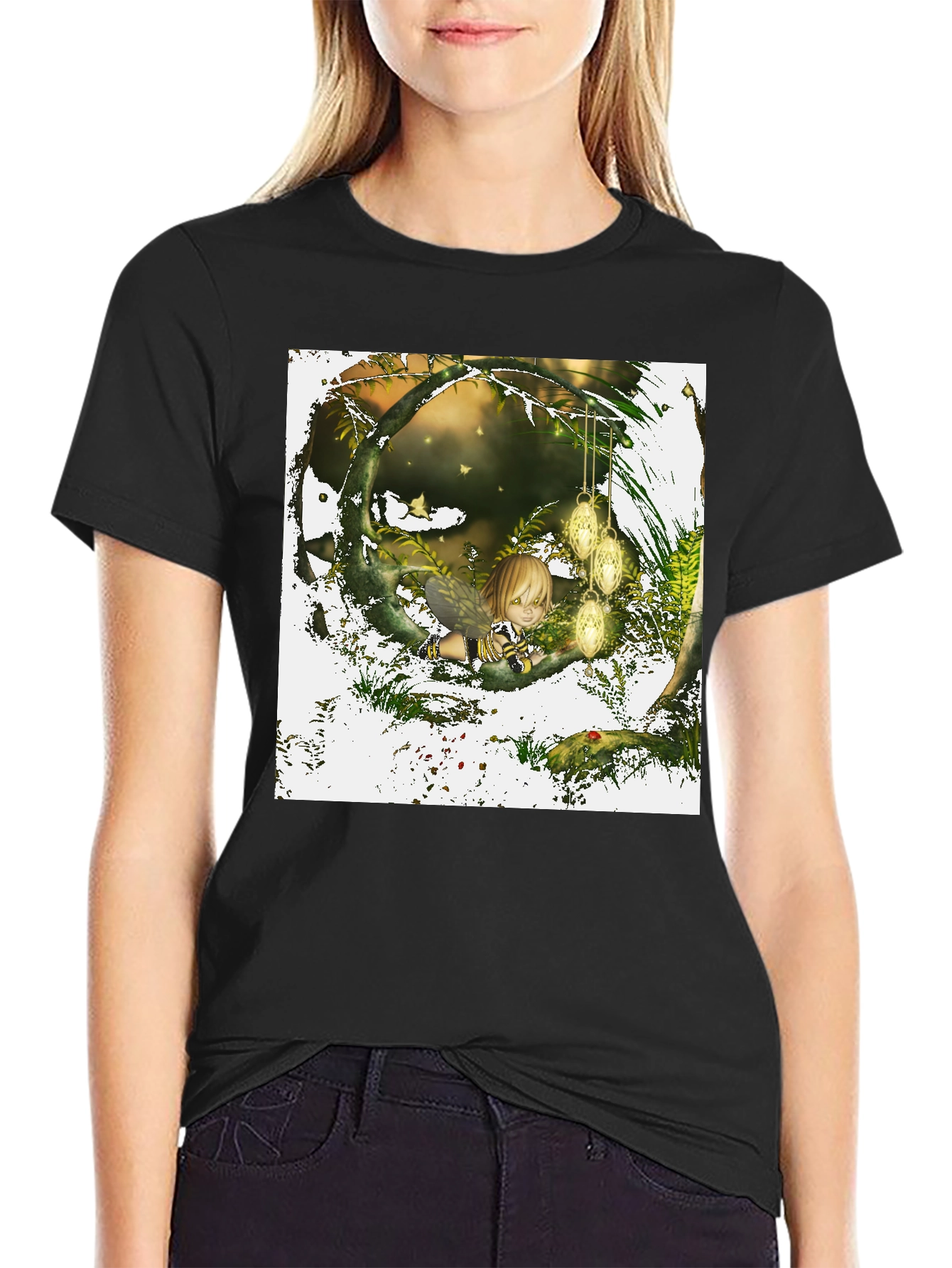 Fairy Garden Graphic Tee - Black Cotton T-Shirt