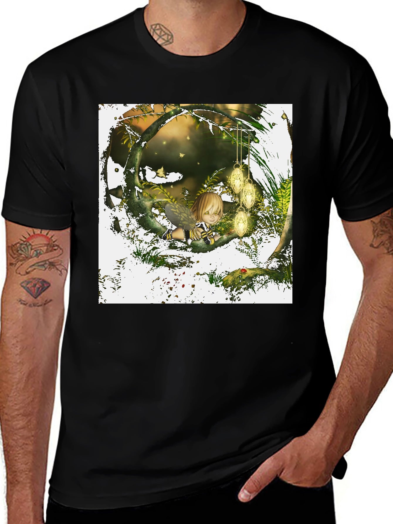 Fairy Garden Graphic Tee - Black Cotton T-Shirt
