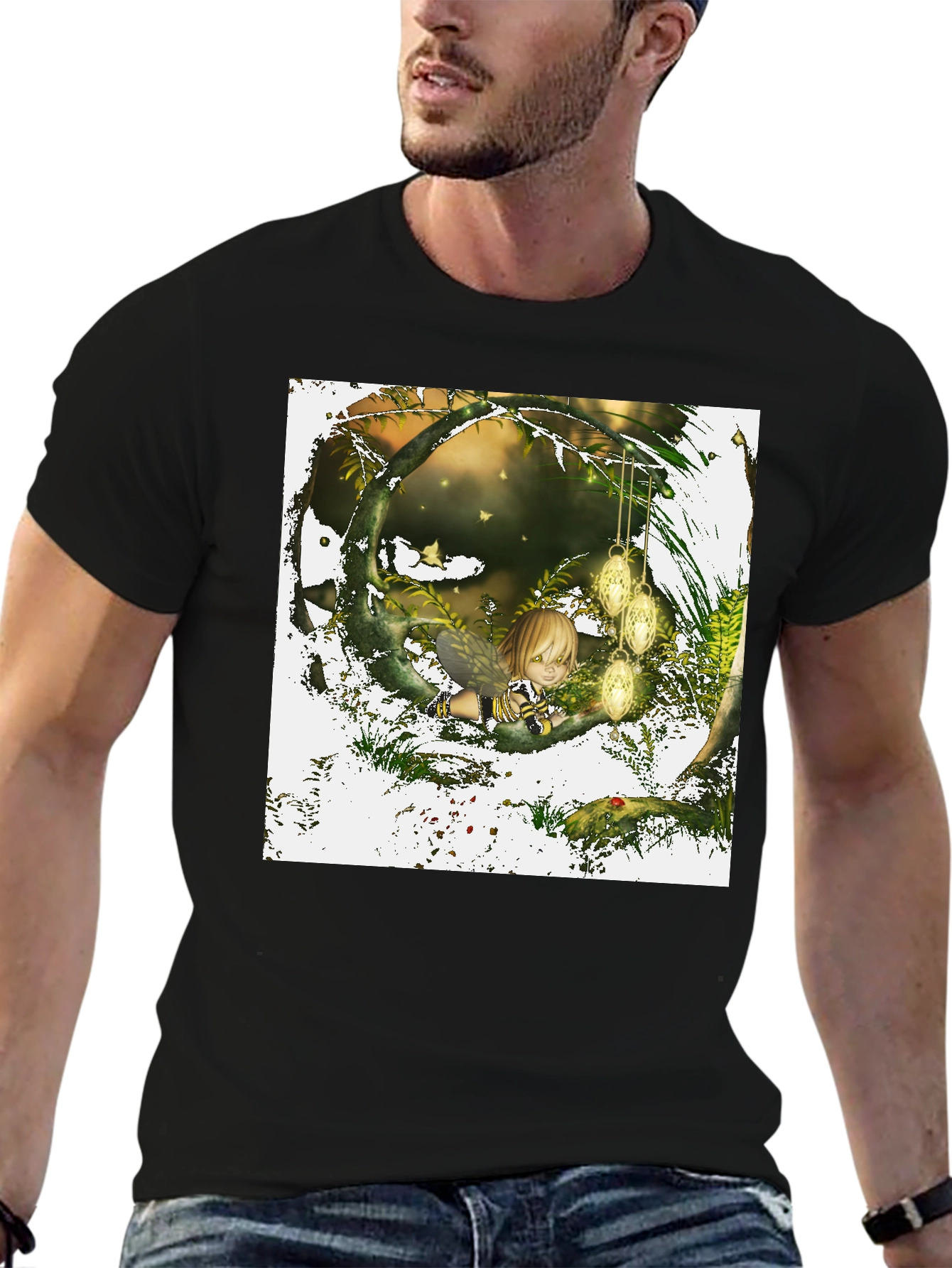 Fairy Garden Graphic Tee - Black Cotton T-Shirt