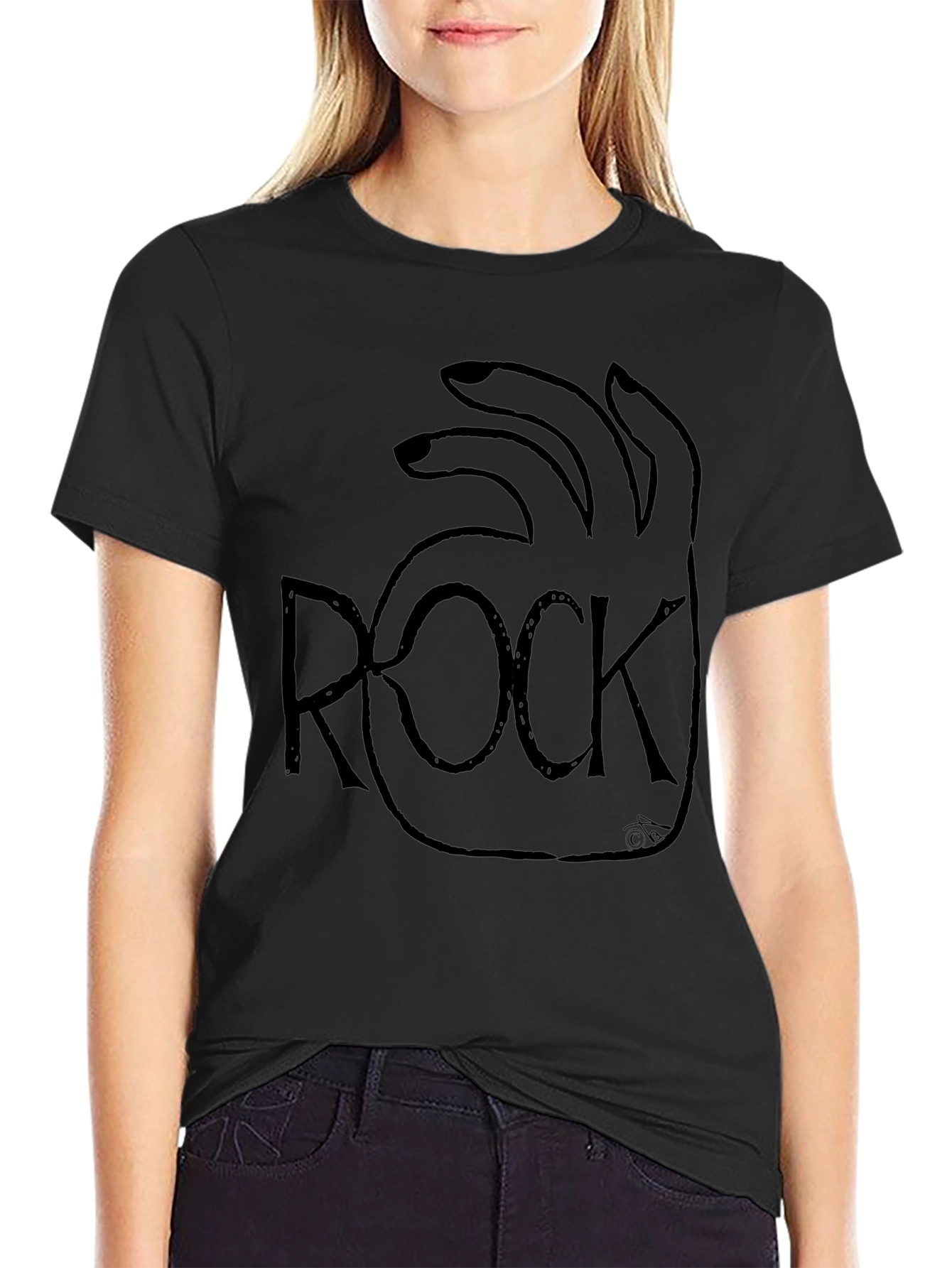 Rock Hand Gesture Black Graphic Tee