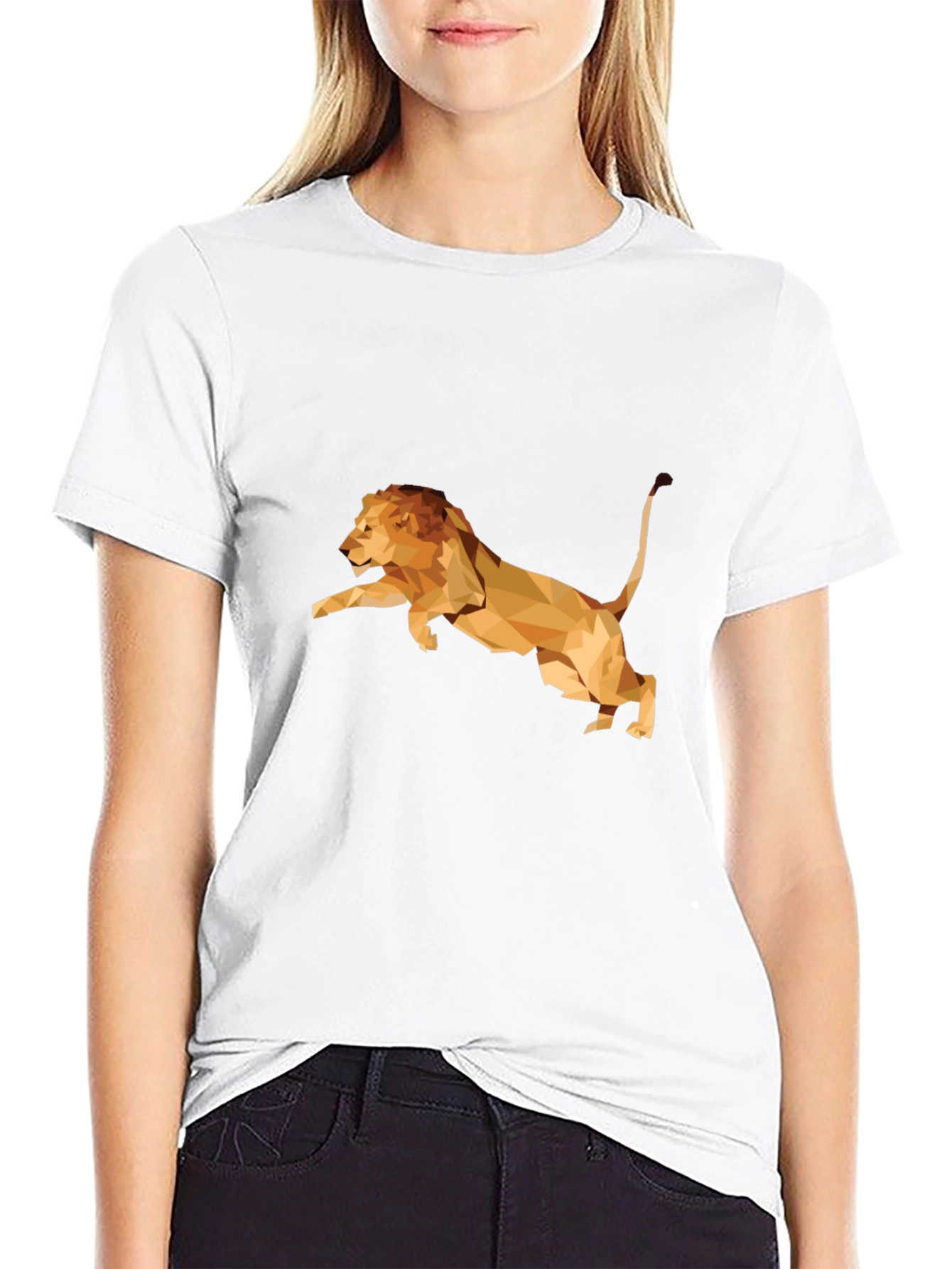Geometric Lion Graphic Print Tee - Black