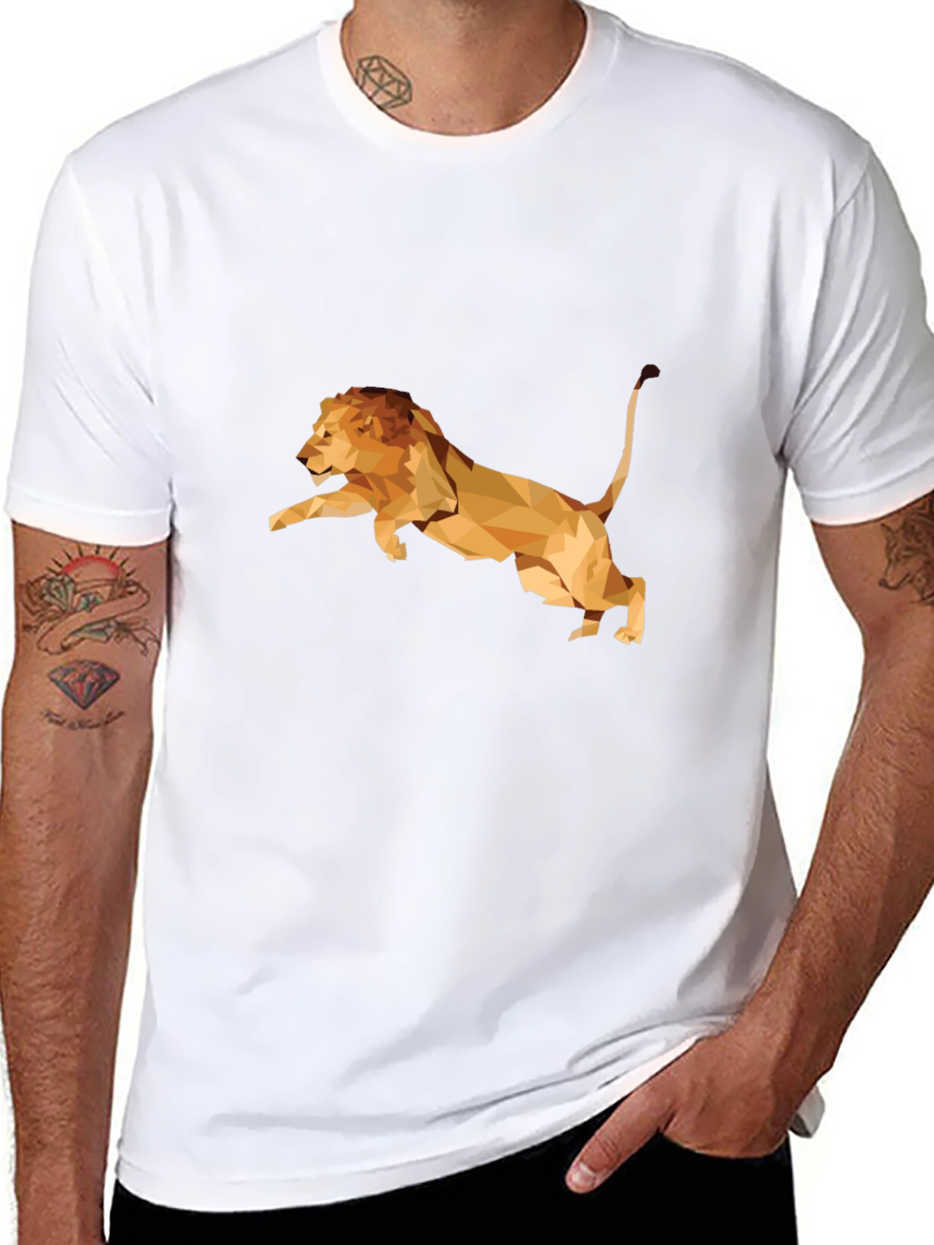 Geometric Lion Graphic Print Tee - Black