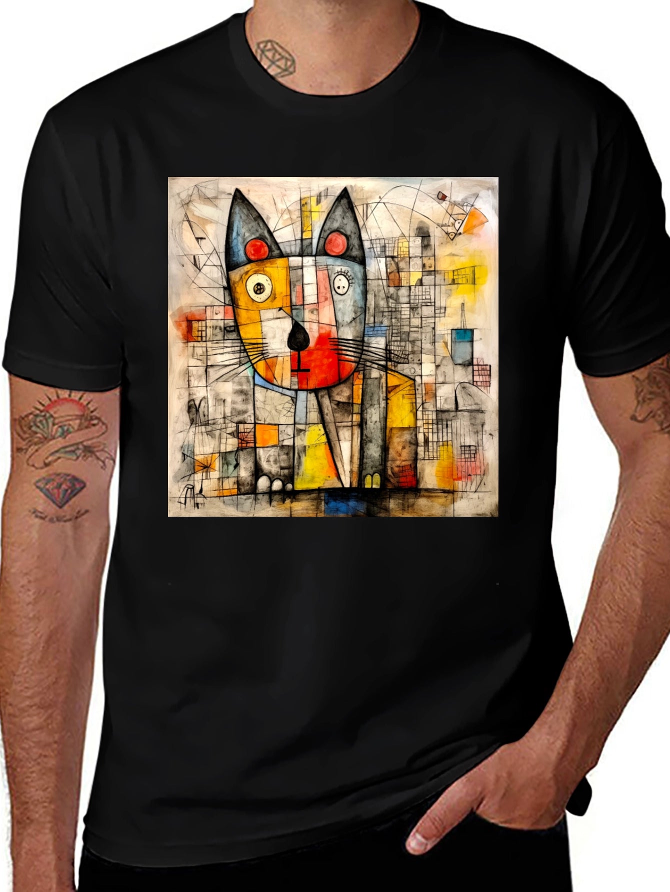 Abstract Cat Art Tee - Modern Artistic Design