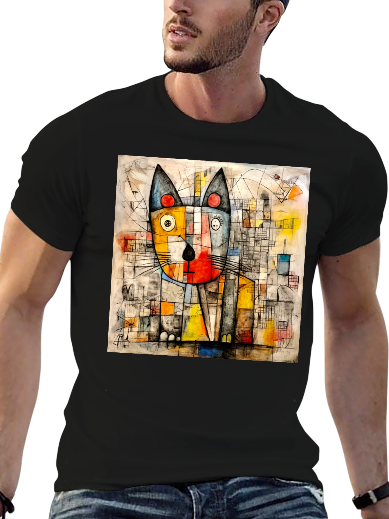 Abstract Cat Art Tee - Modern Artistic Design