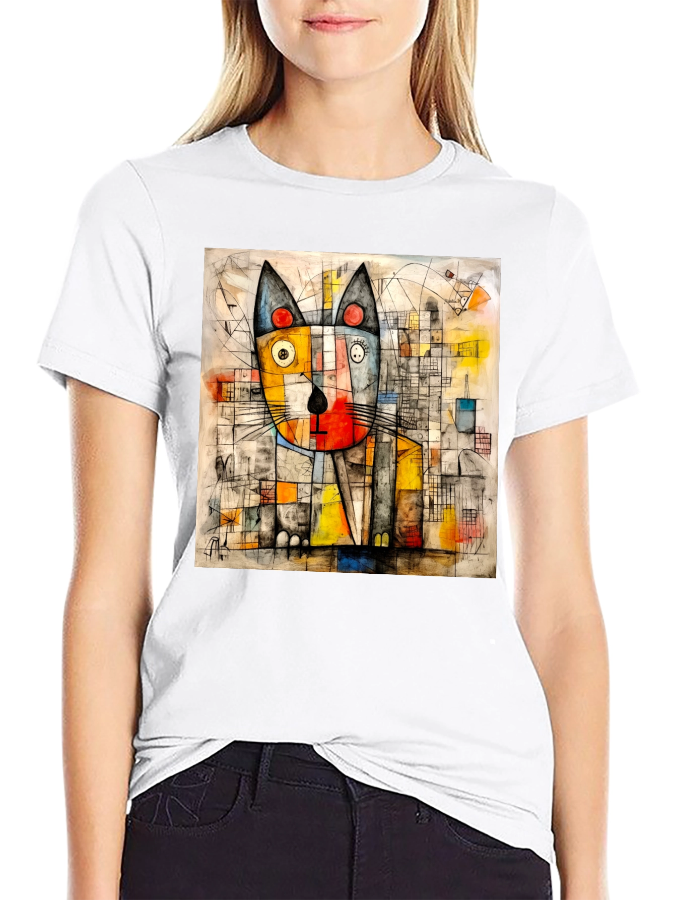 Abstract Cat Art Tee - Modern Artistic Design