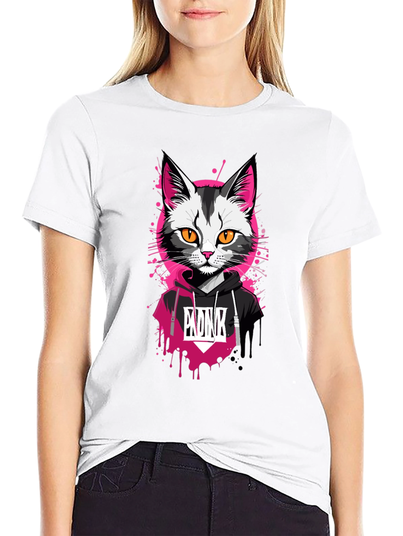 Cool Cat Graphic Tee - Pink Punk Design